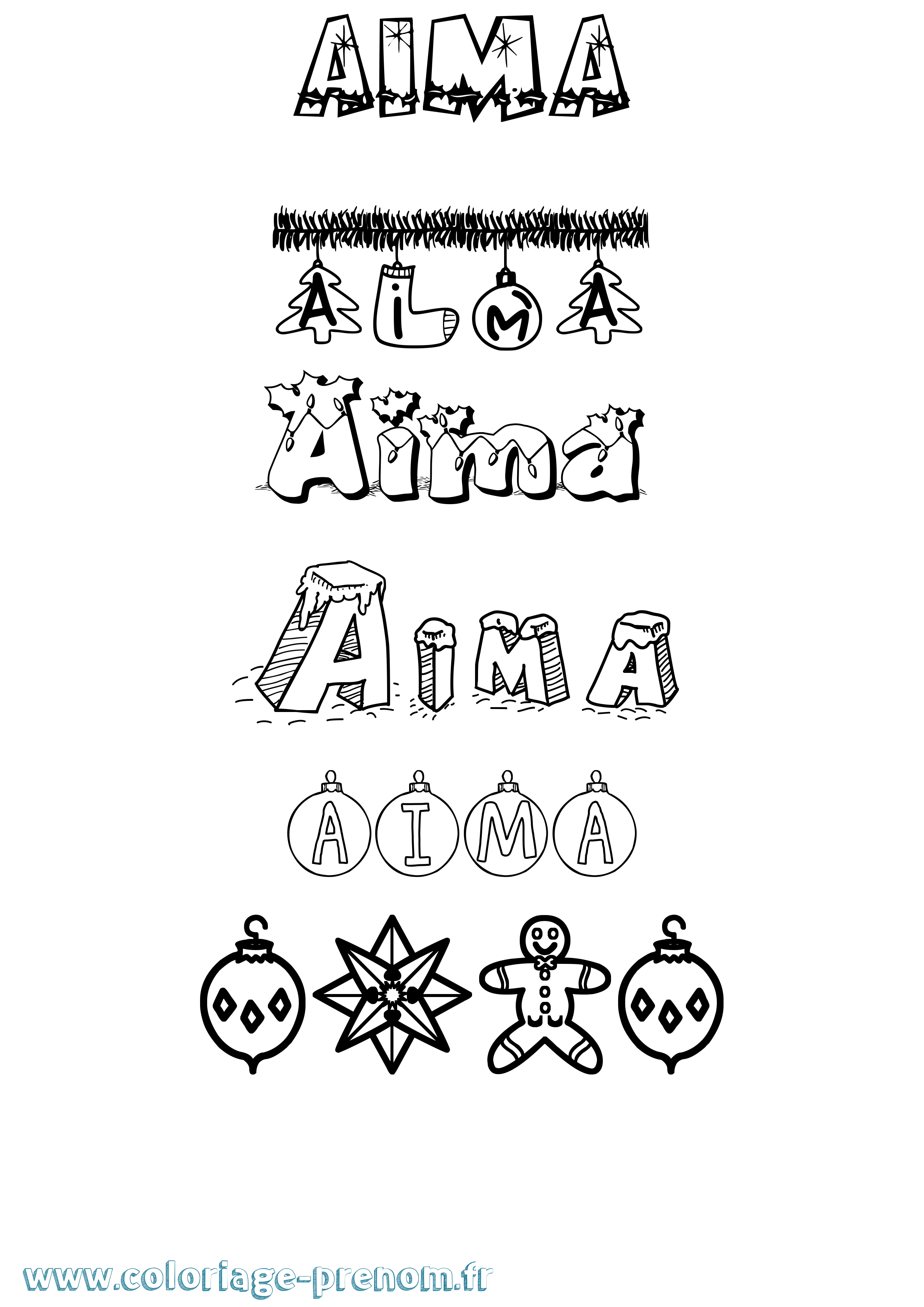 Coloriage Aima Noël Coloriage prénom Aima Noël