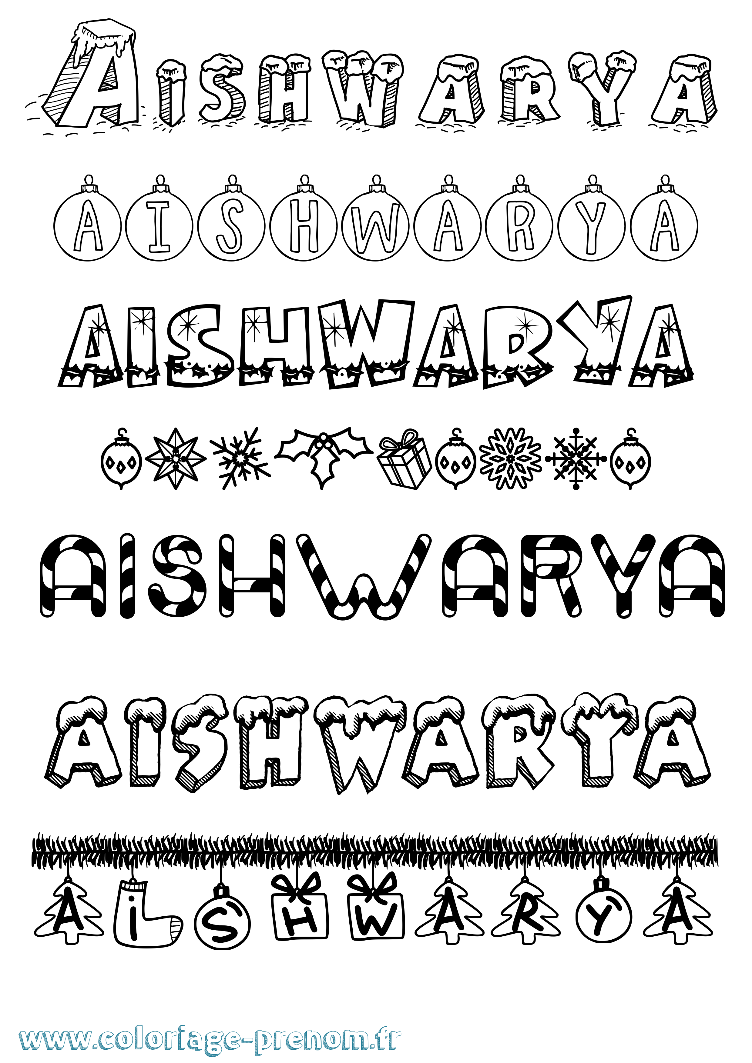 Coloriage Aishwarya Noël Coloriage prénom Aishwarya Noël