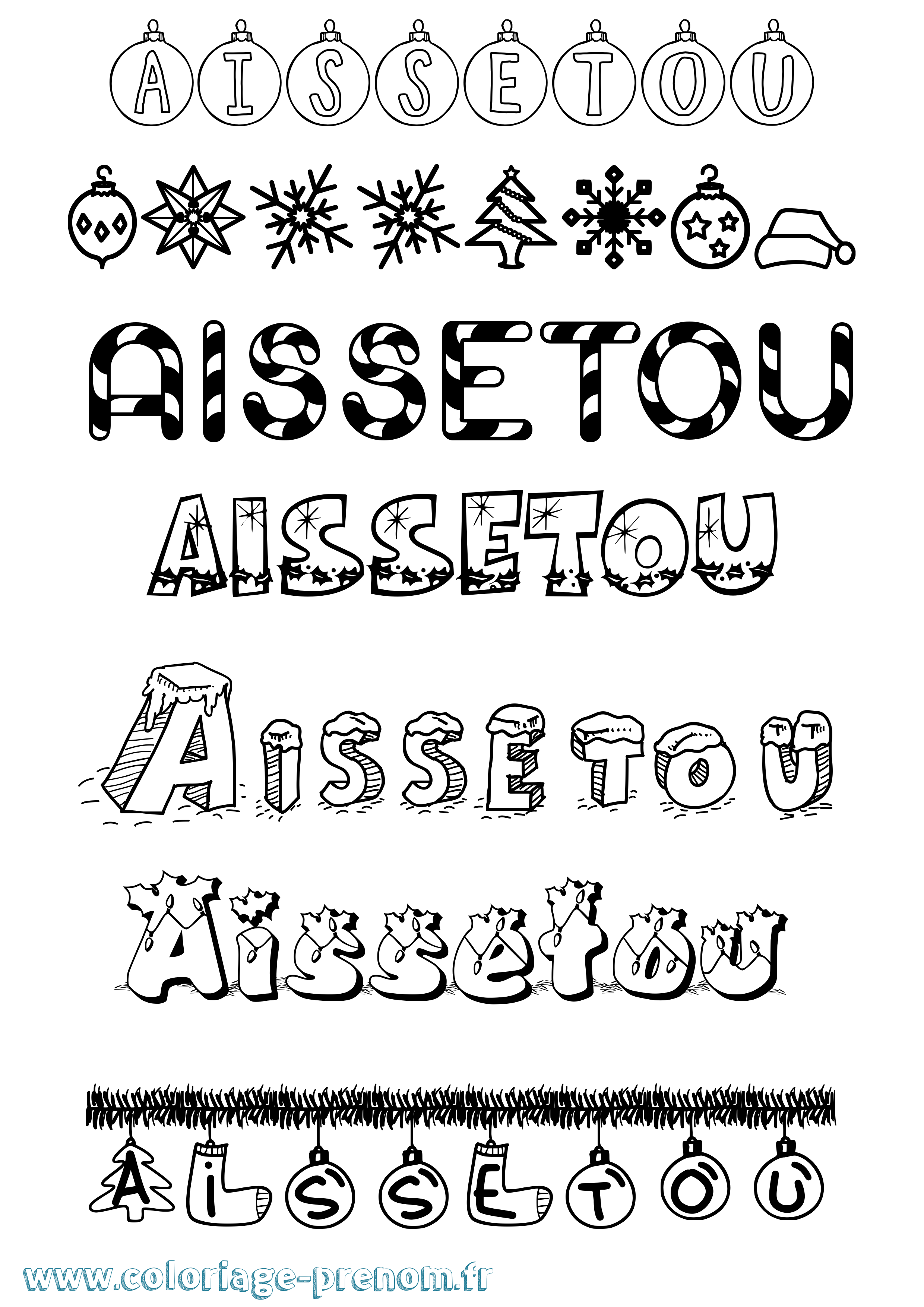 Coloriage Aissetou Noël Coloriage prénom Aissetou Noël