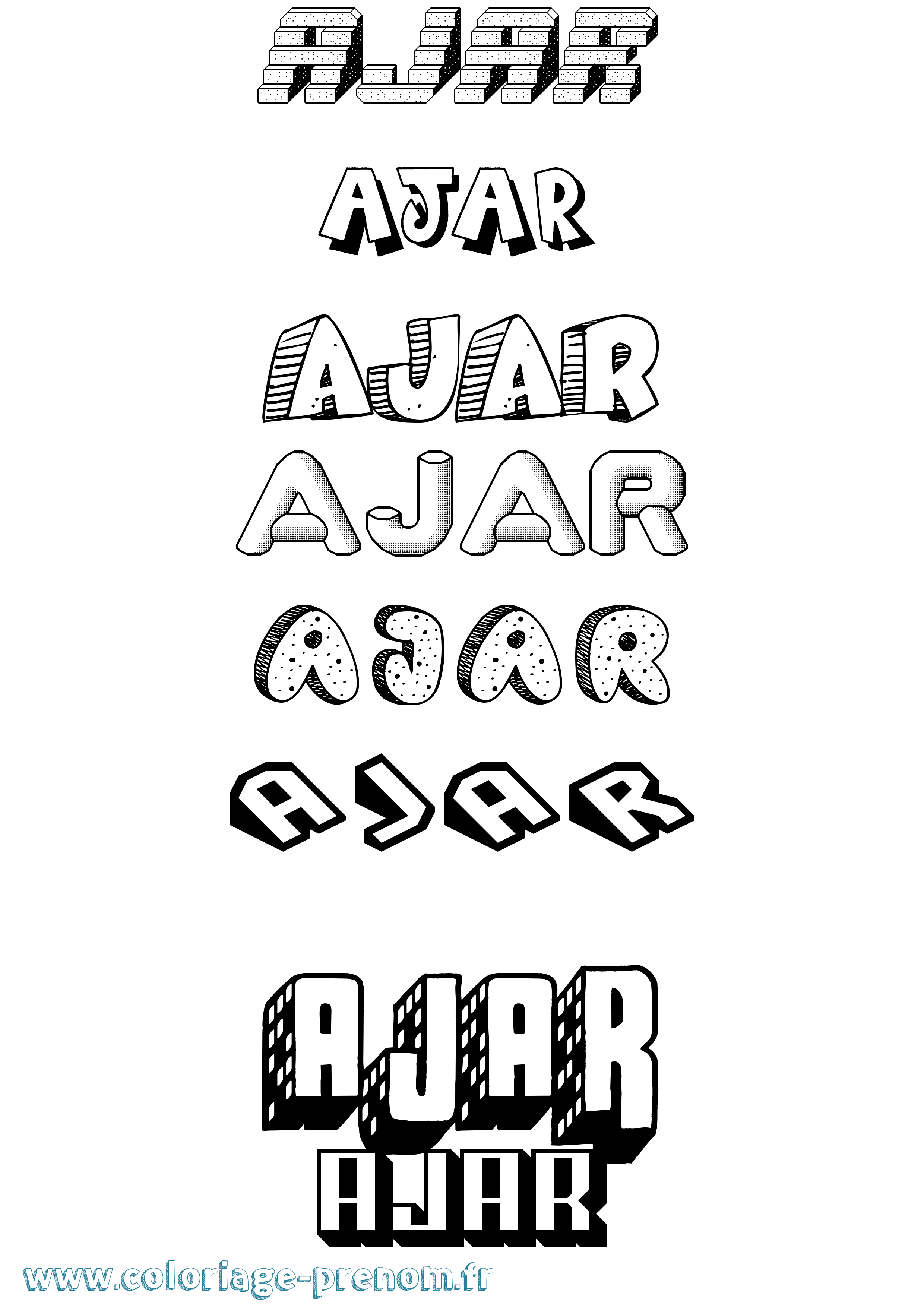 Coloriage Ajar Effet 3D Coloriage prénom Ajar Effet 3D