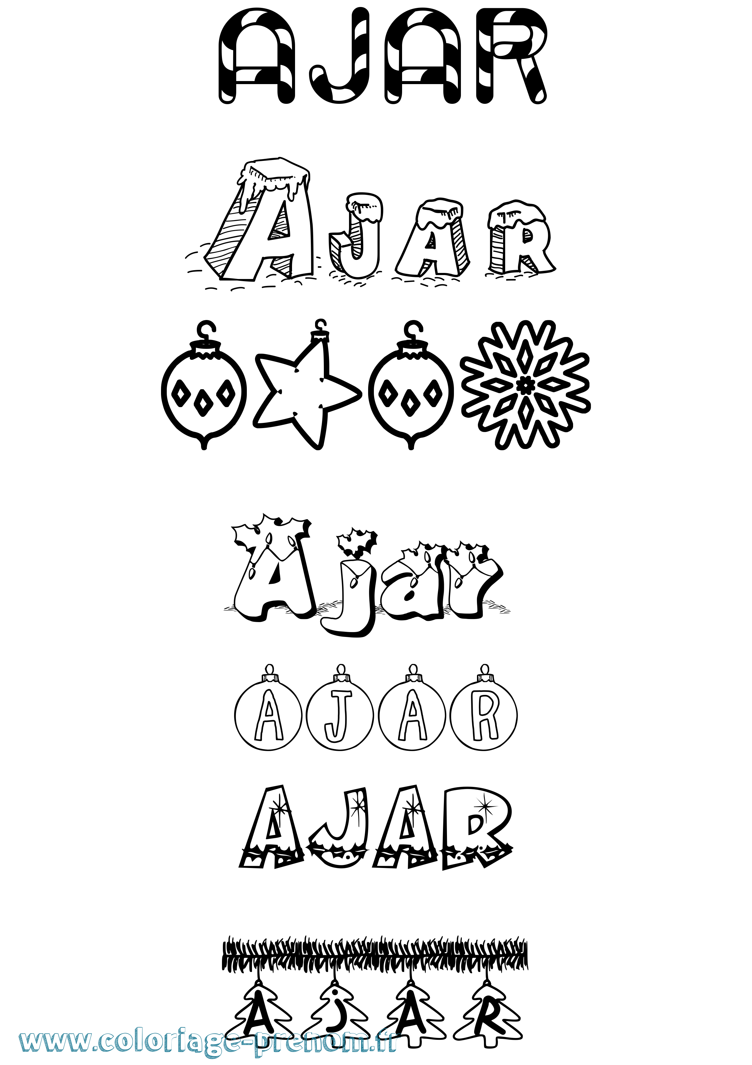 Coloriage Ajar Noël Coloriage prénom Ajar Noël