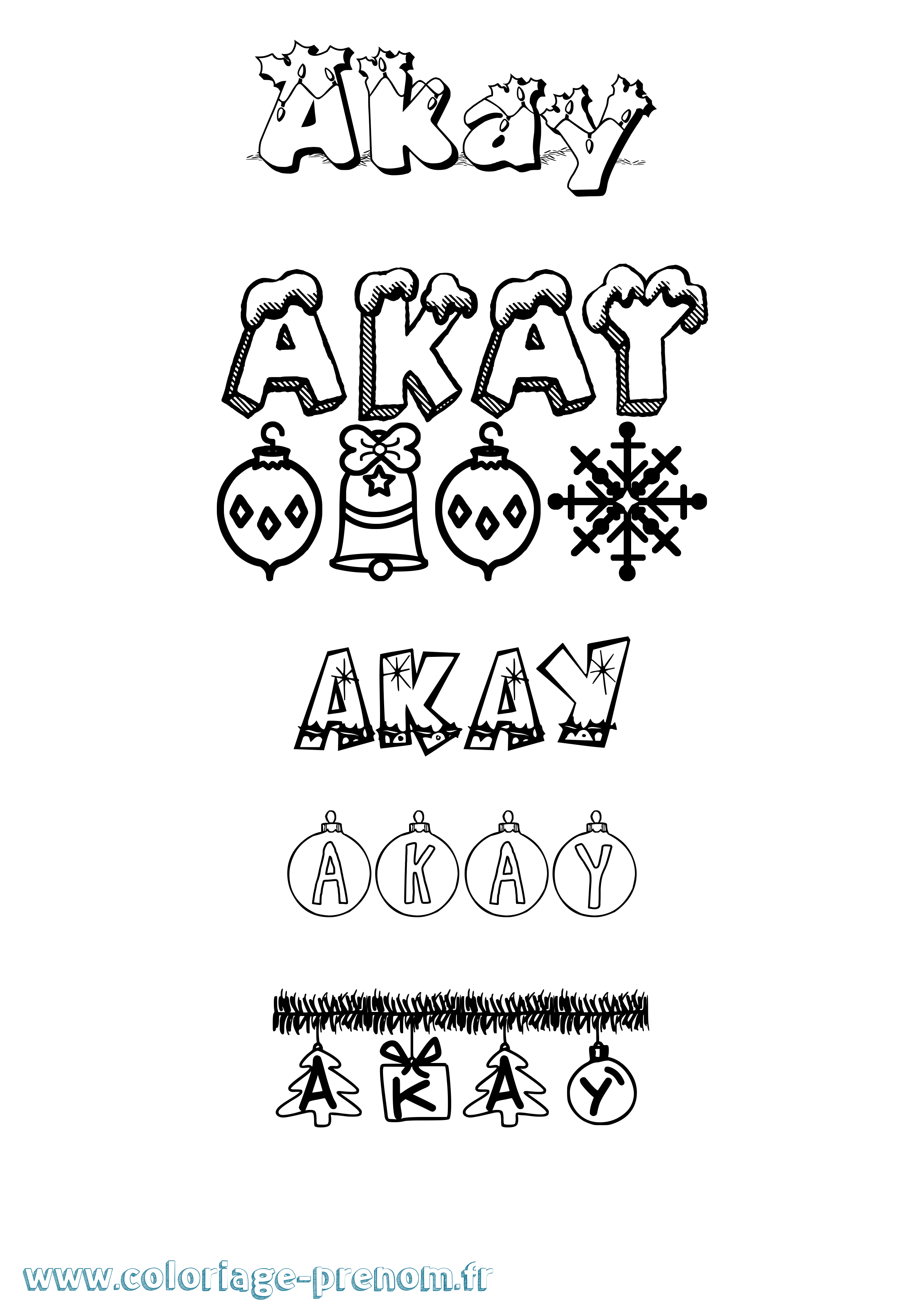Coloriage Akay Noël Coloriage prénom Akay Noël