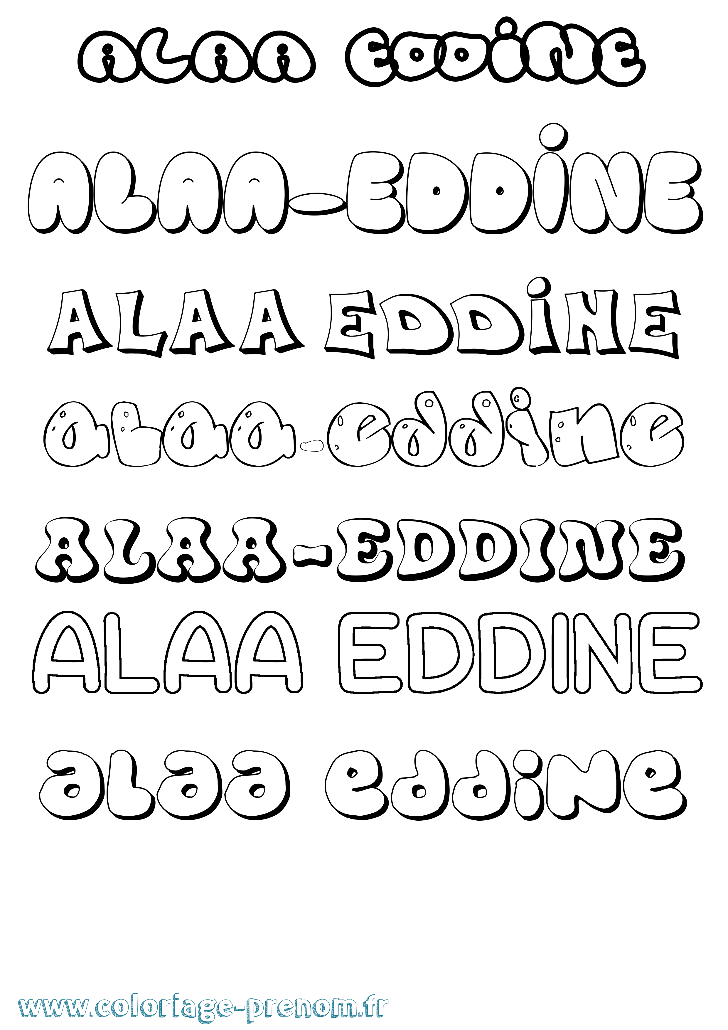 Coloriage Alaa-Eddine Bubble Coloriage prénom Alaa-Eddine Bubble