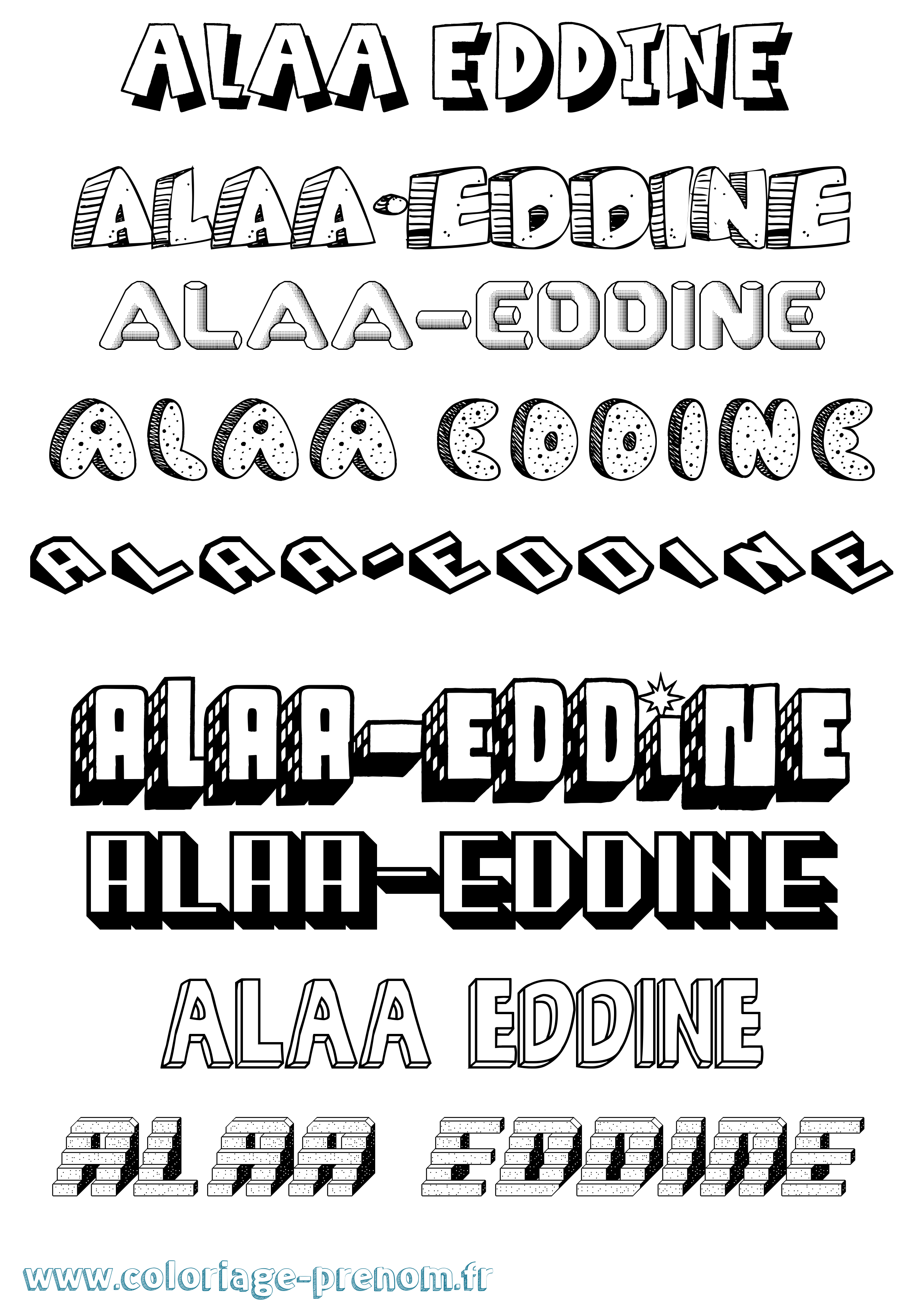 Coloriage Alaa-Eddine Effet 3D Coloriage prénom Alaa-Eddine Effet 3D