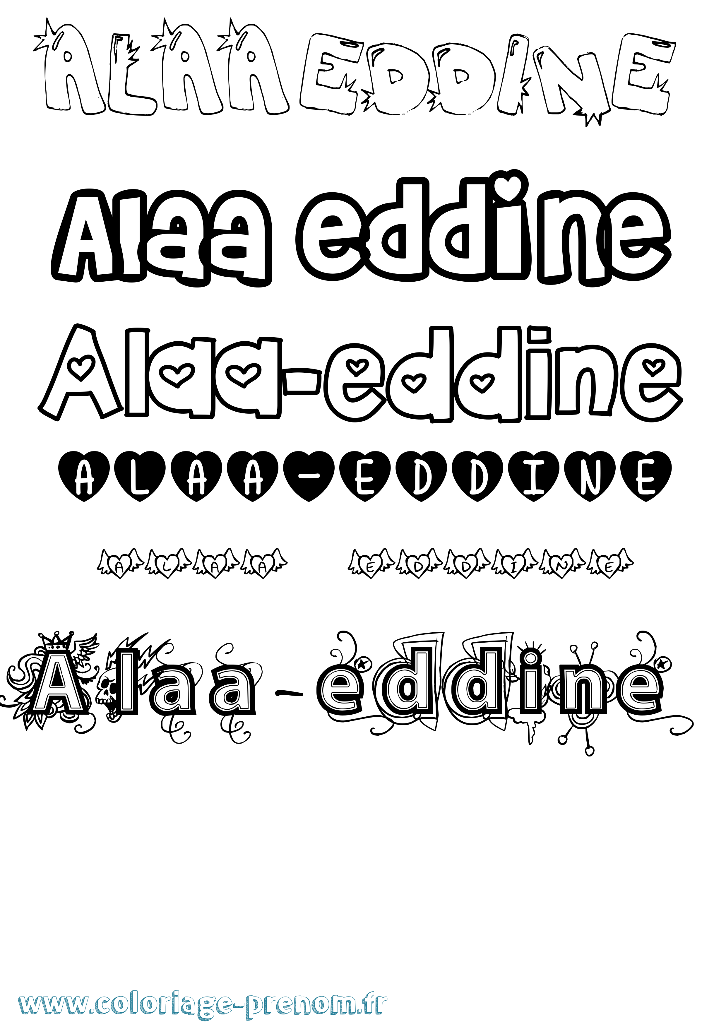 Coloriage Alaa-Eddine Girly Coloriage prénom Alaa-Eddine Girly