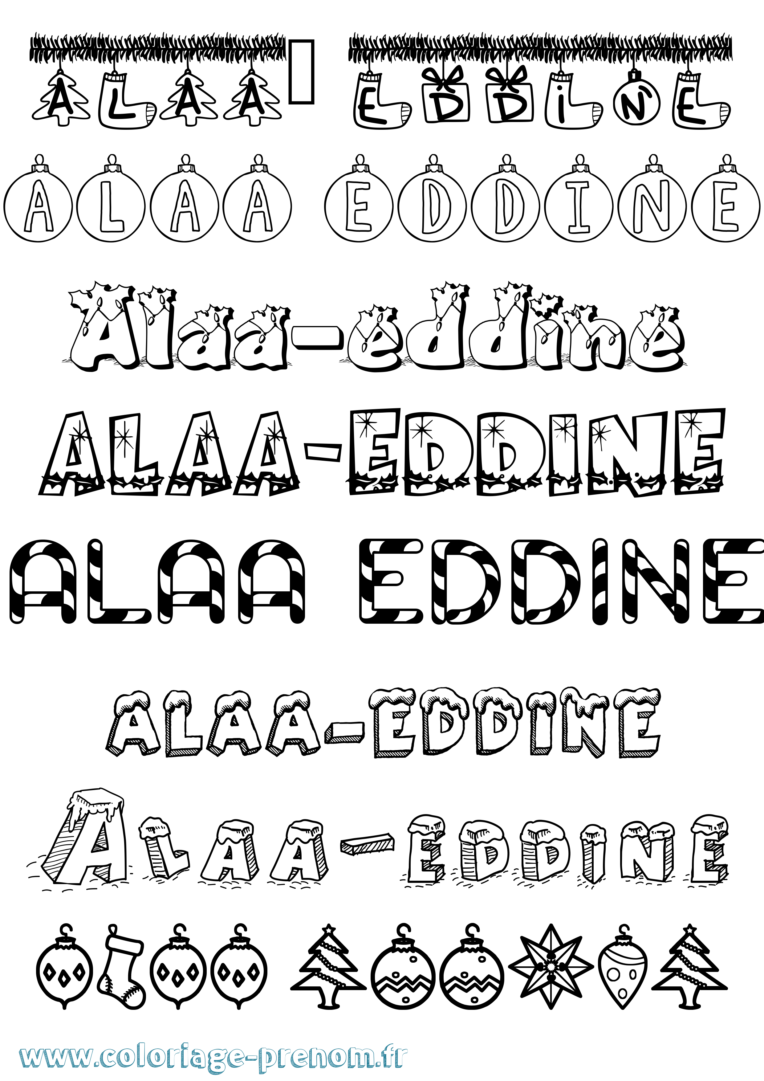 Coloriage Alaa-Eddine Noël Coloriage prénom Alaa-Eddine Noël