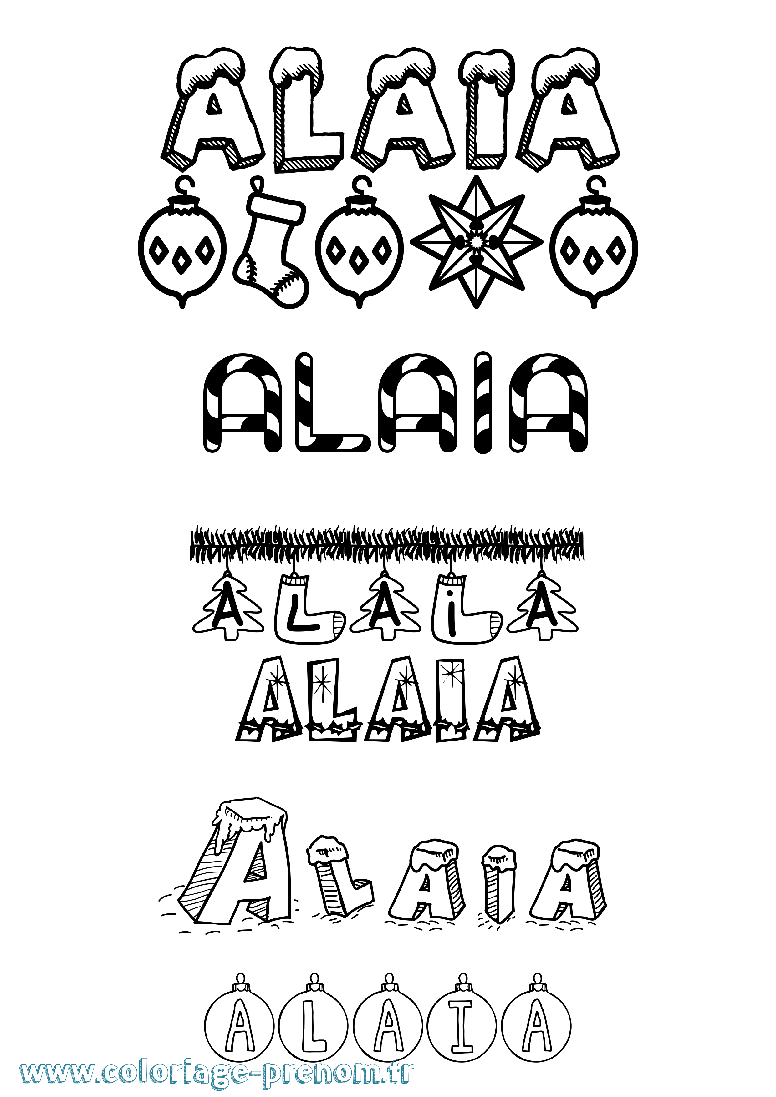 Coloriage Alaia Noël Coloriage prénom Alaia Noël