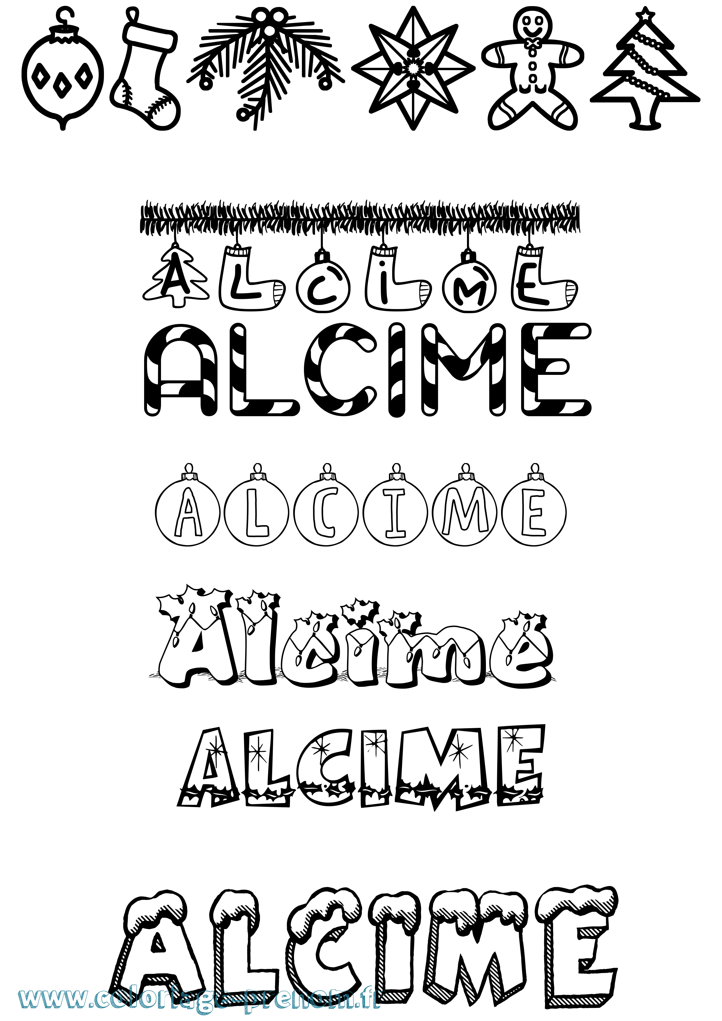 Coloriage Alcime Noël Coloriage prénom Alcime Noël