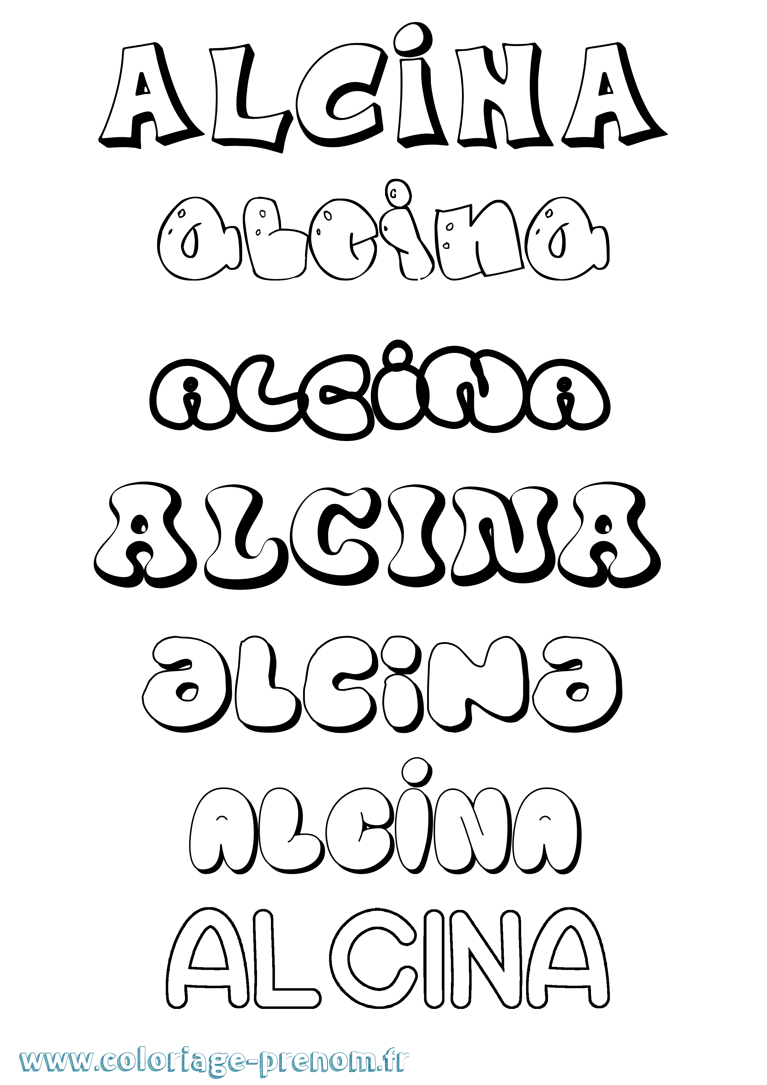Coloriage Alcina Bubble Coloriage prénom Alcina Bubble
