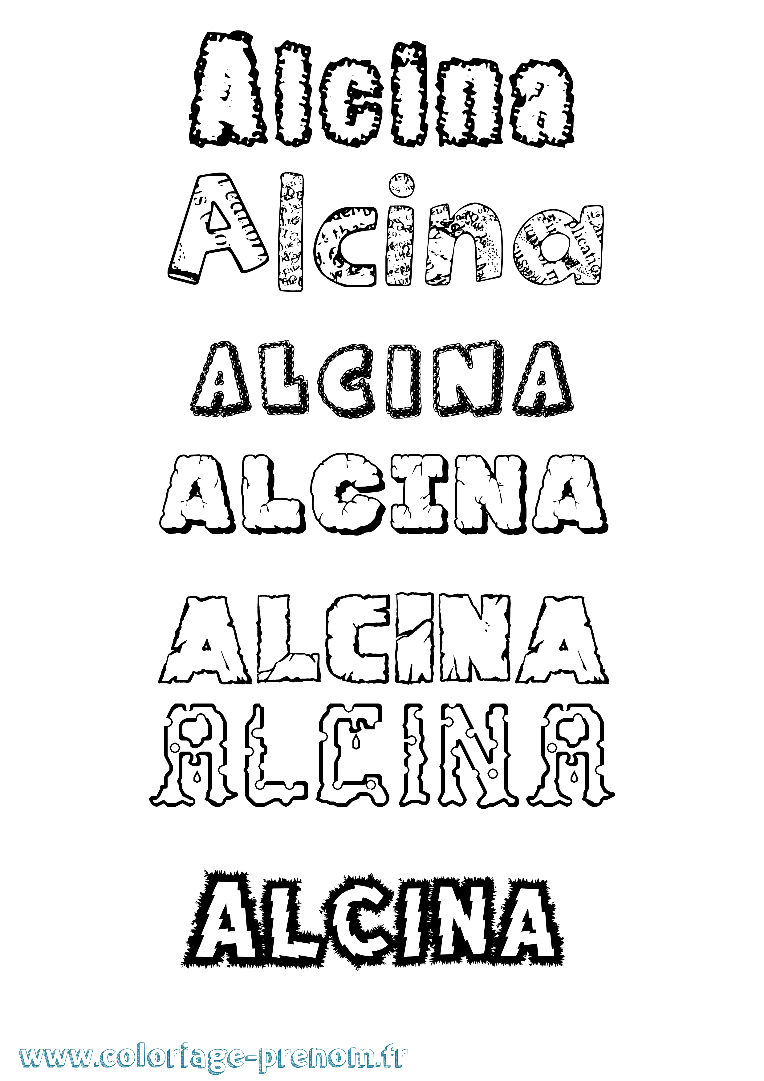 Coloriage Alcina Destructuré Coloriage prénom Alcina Destructuré