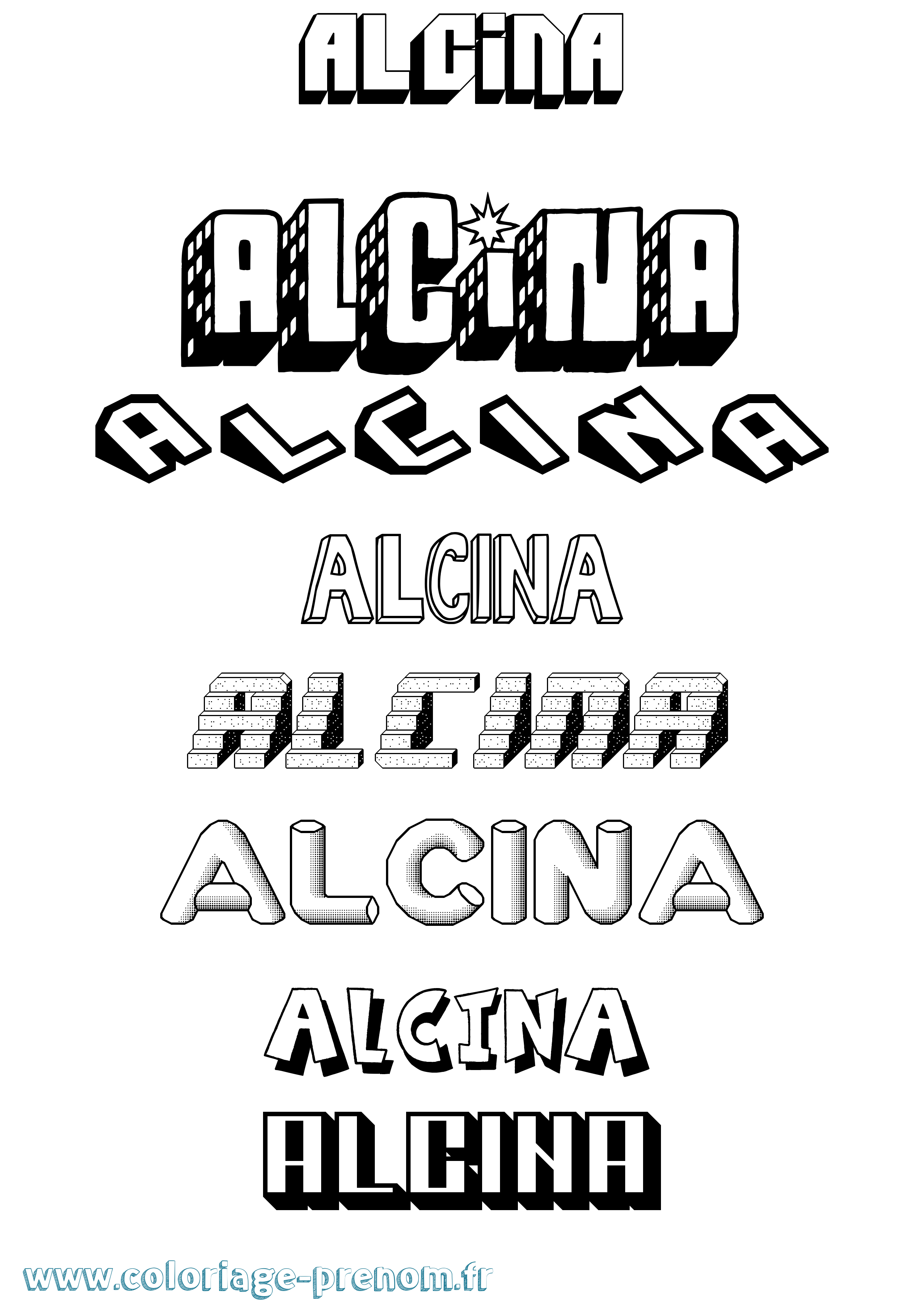 Coloriage Alcina Effet 3D Coloriage prénom Alcina Effet 3D