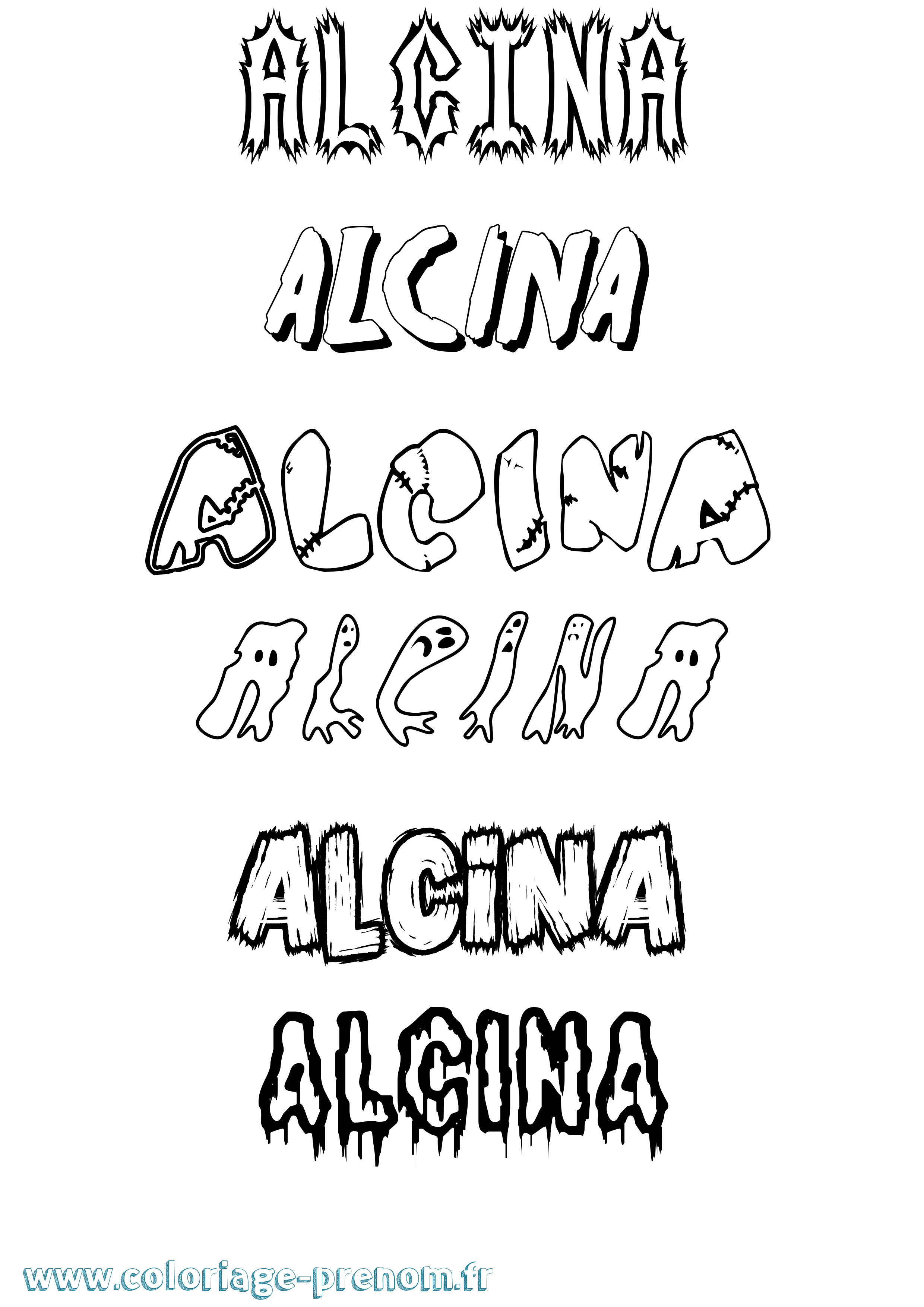 Coloriage Alcina Frisson Coloriage prénom Alcina Frisson