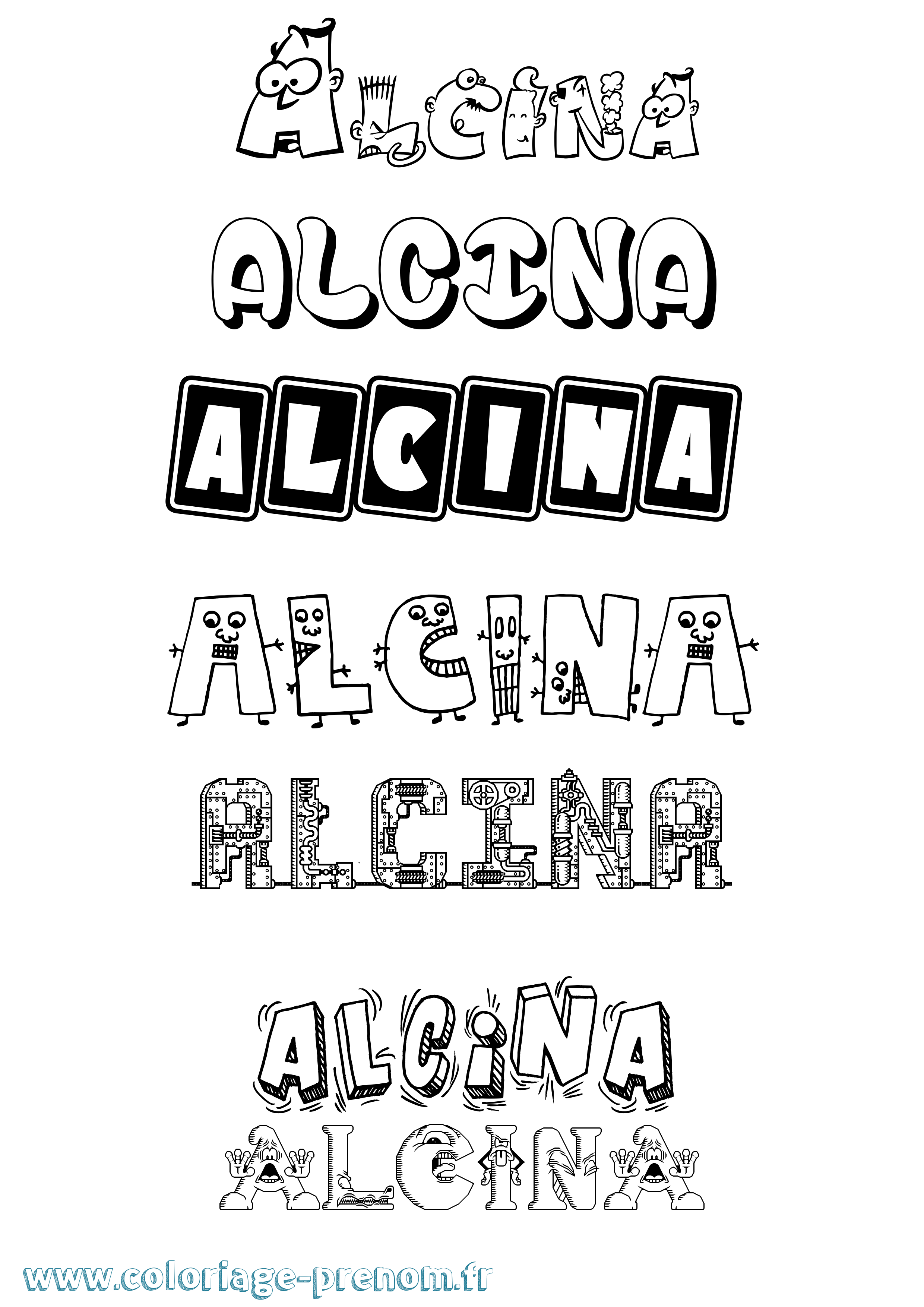 Coloriage Alcina Fun Coloriage prénom Alcina Fun