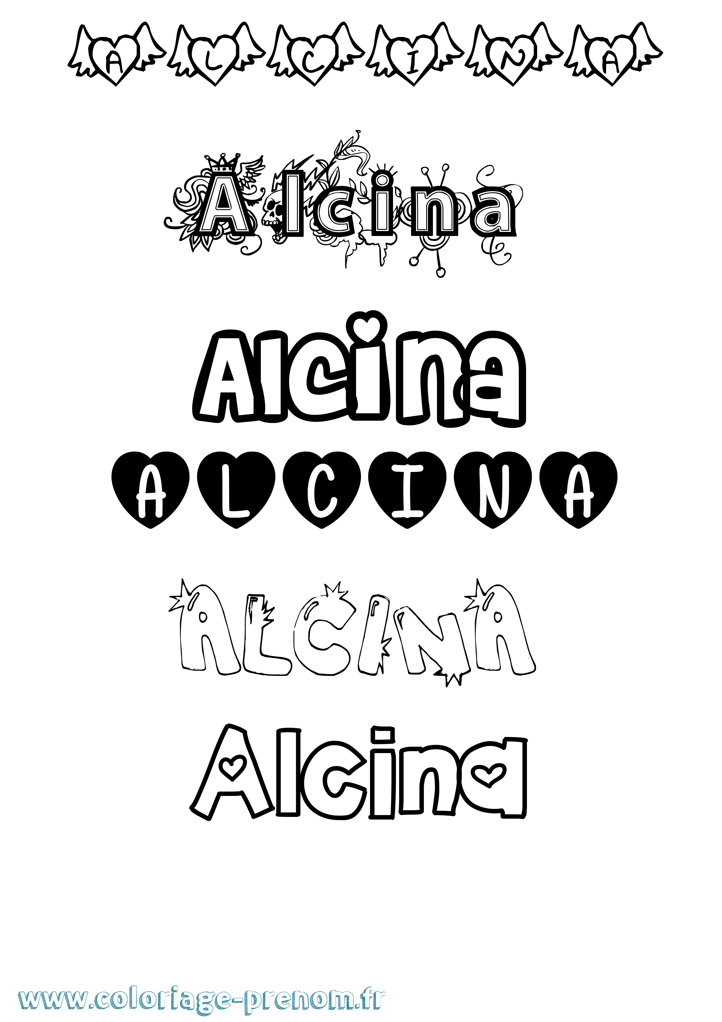 Coloriage Alcina Girly Coloriage prénom Alcina Girly