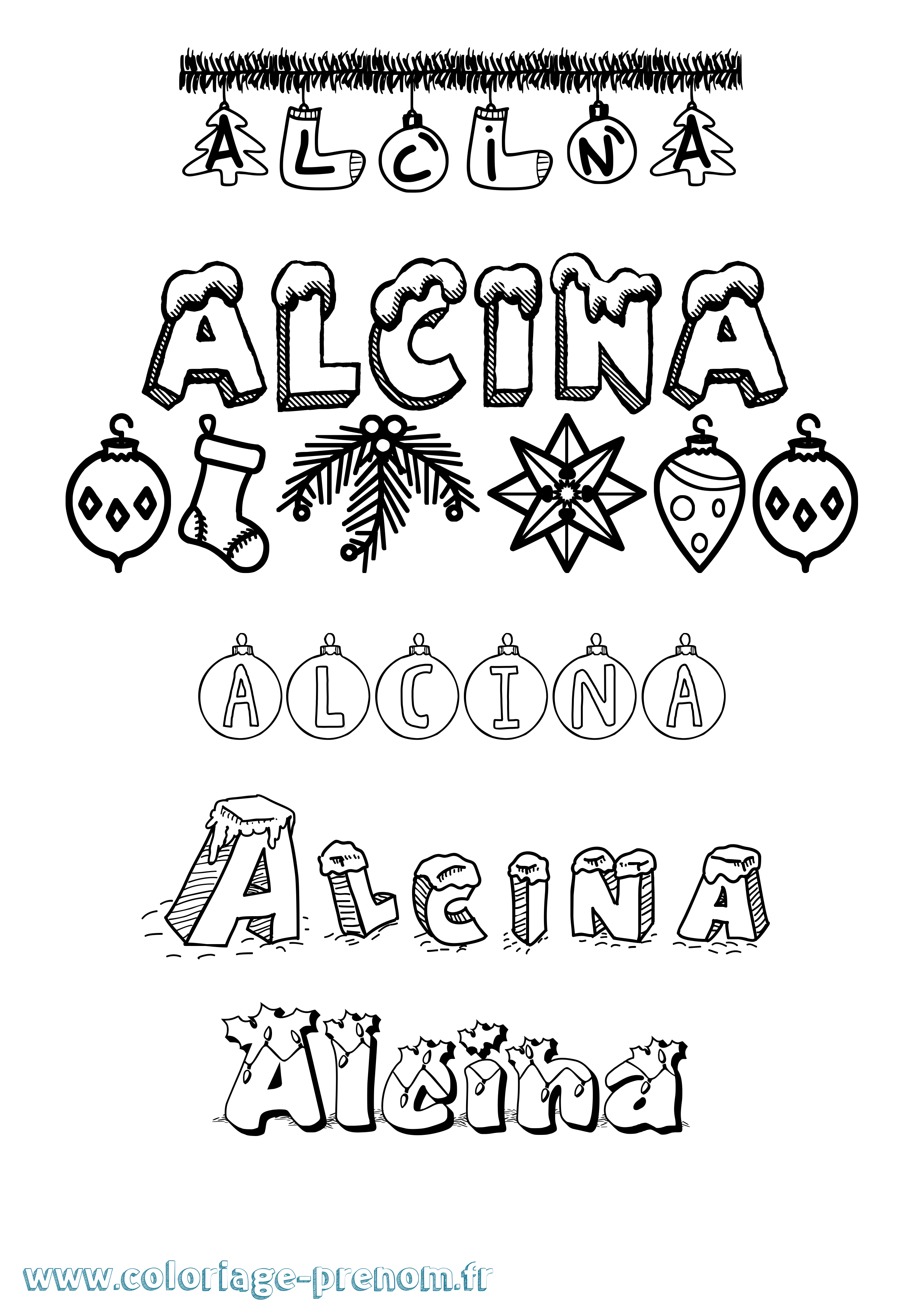 Coloriage Alcina Noël Coloriage prénom Alcina Noël