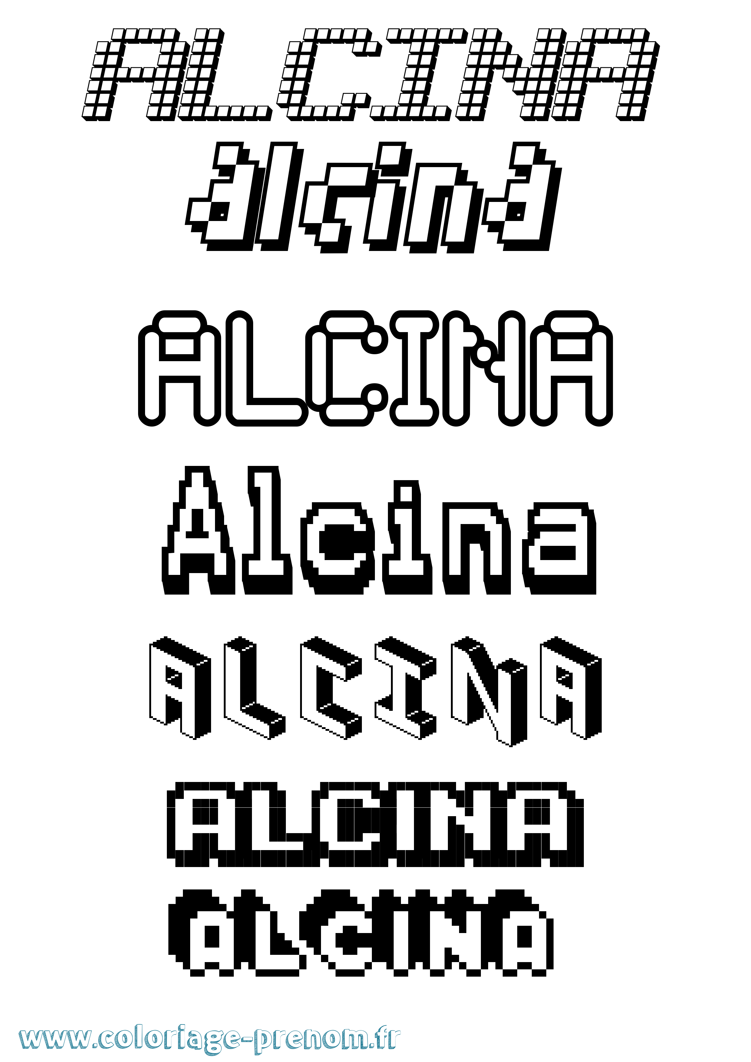Coloriage Alcina Pixel Coloriage prénom Alcina Pixel