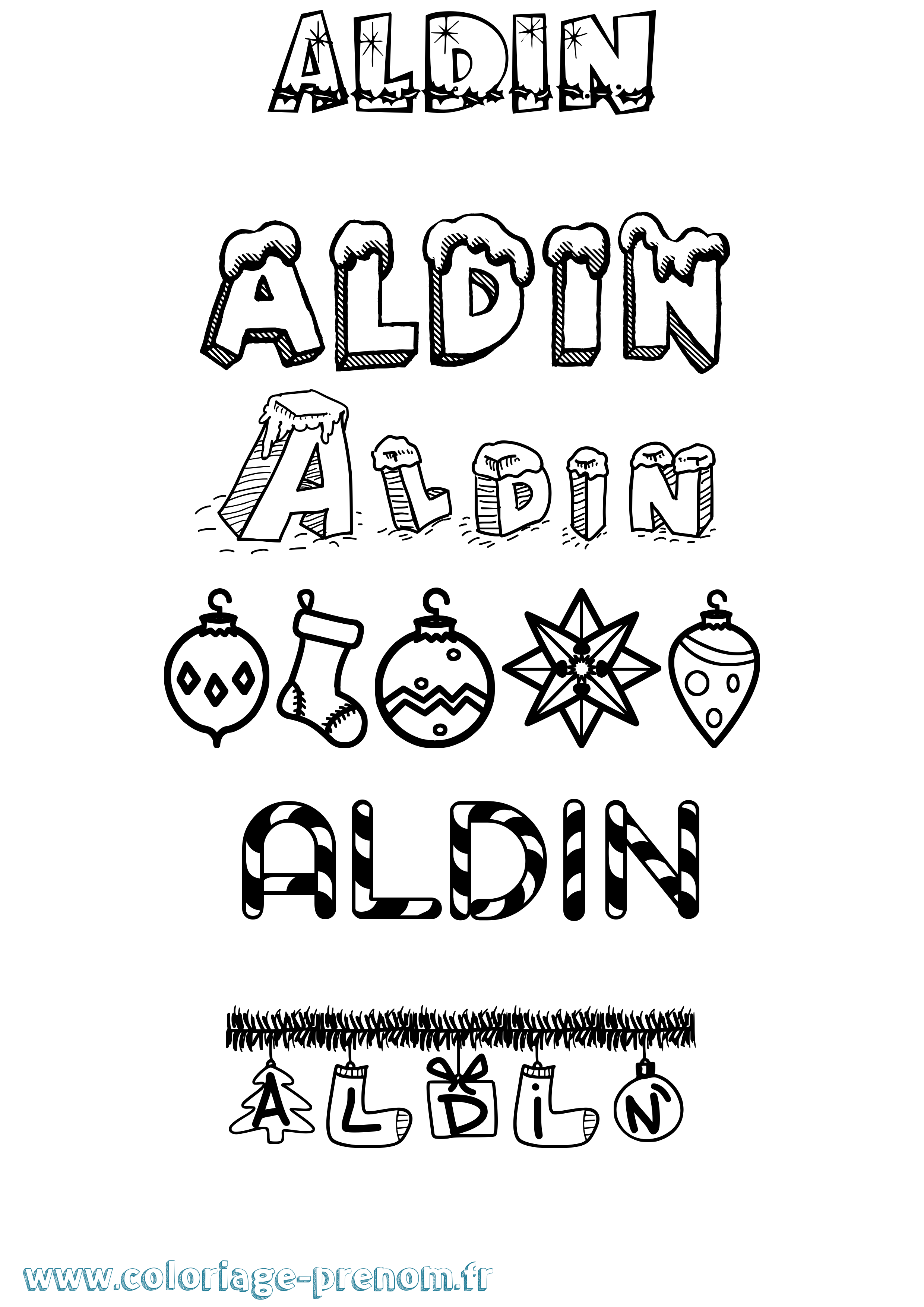 Coloriage Aldin Noël Coloriage prénom Aldin Noël
