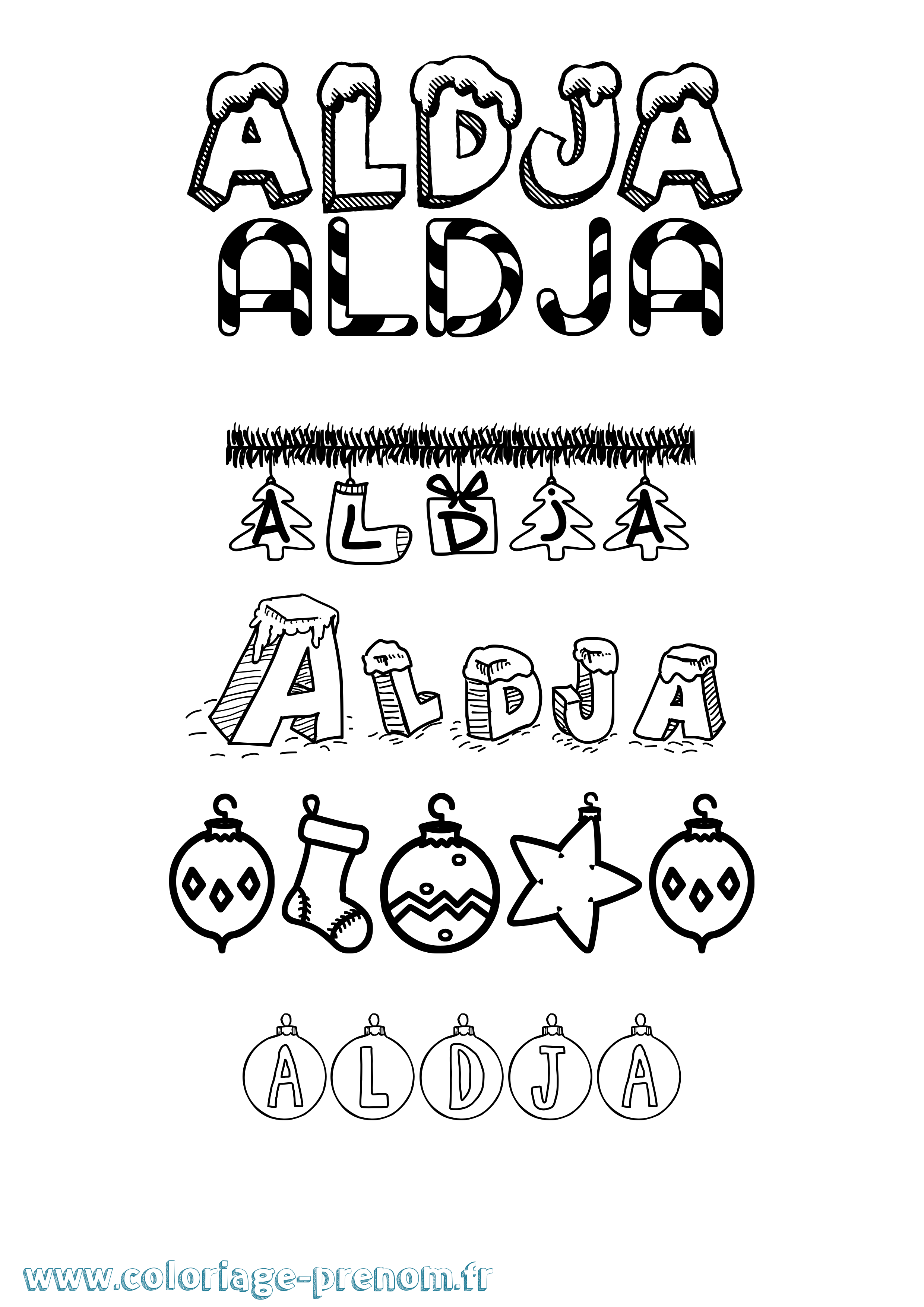 Coloriage Aldja Noël Coloriage prénom Aldja Noël