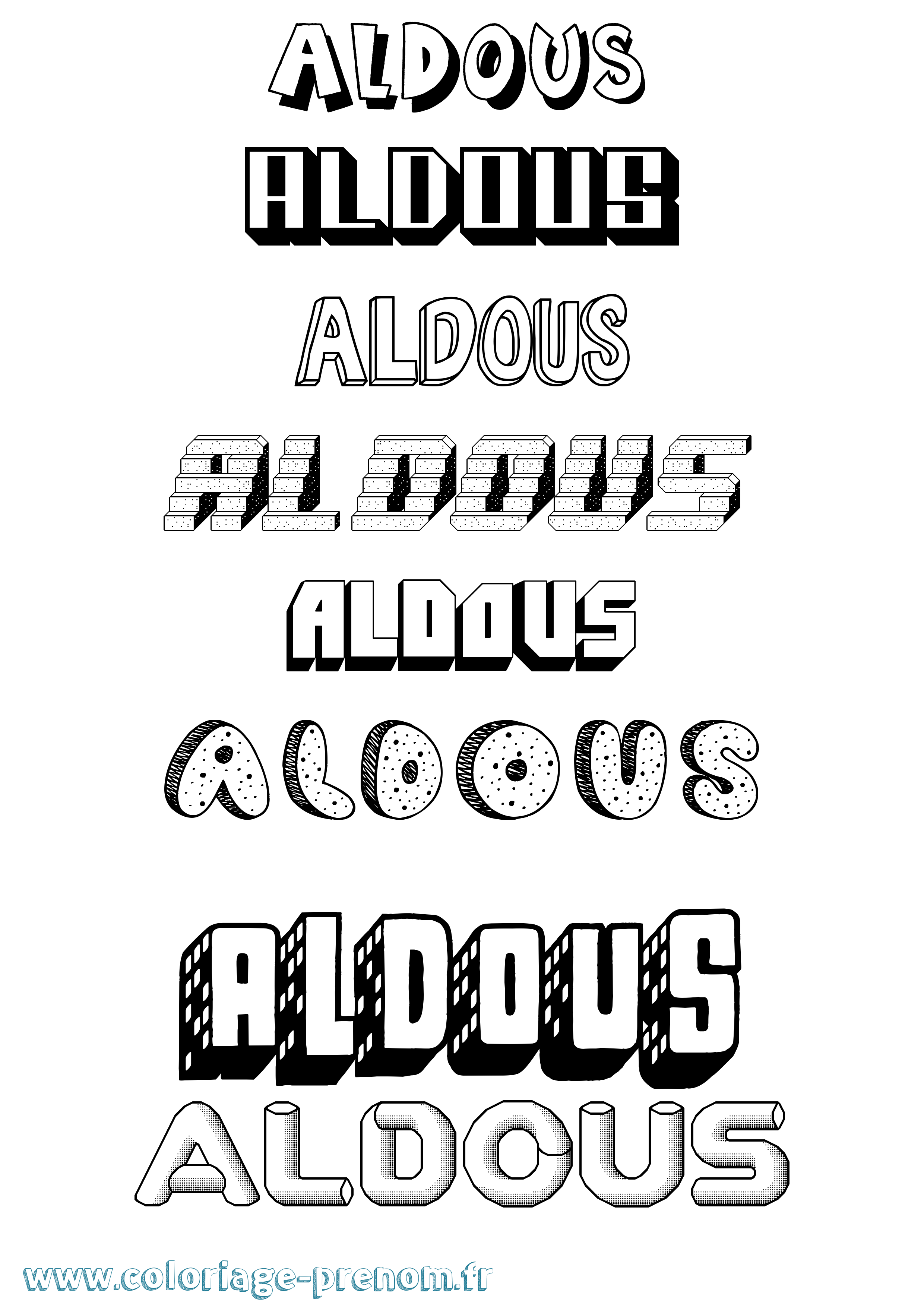Coloriage Aldous Effet 3D Coloriage prénom Aldous Effet 3D