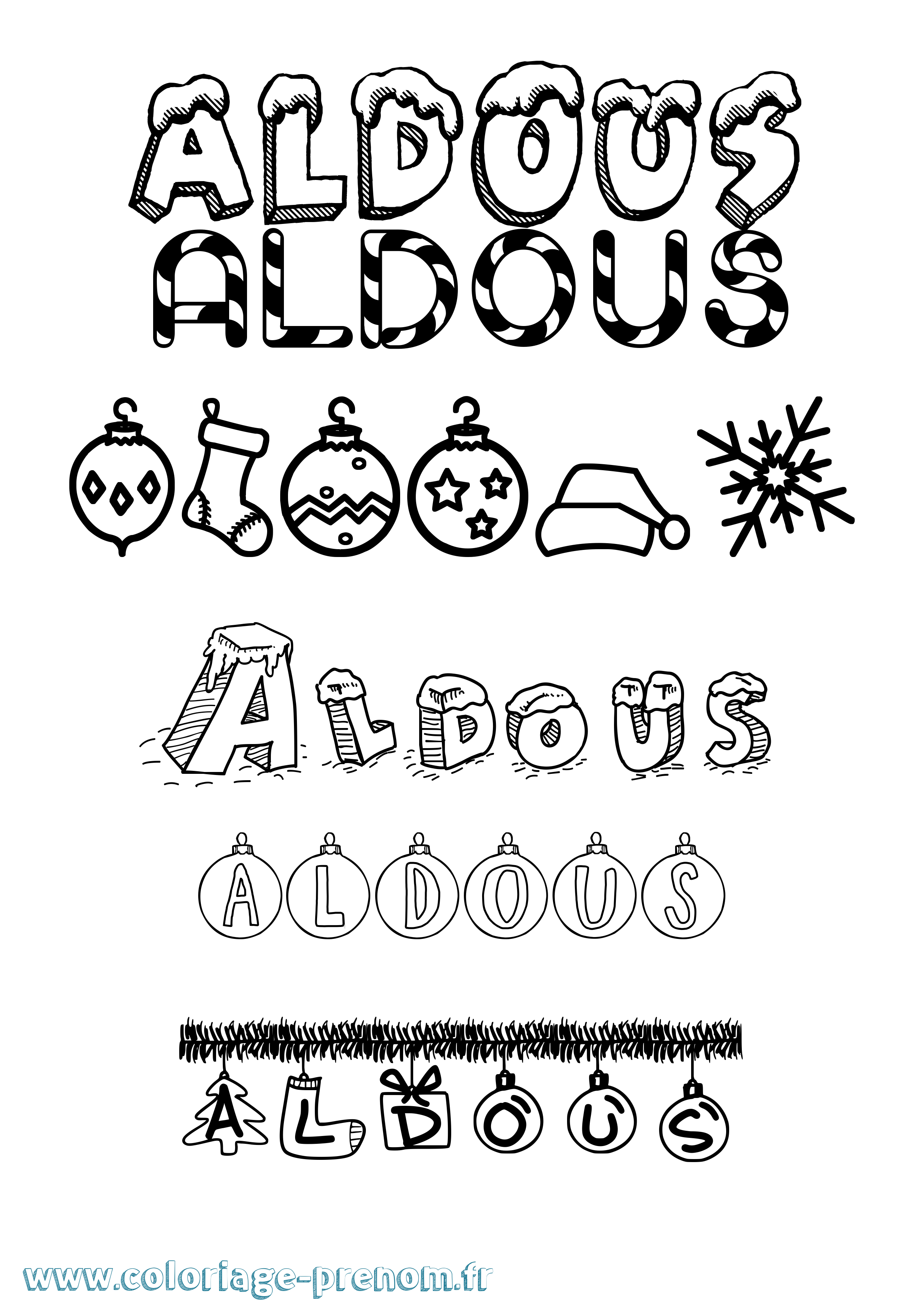 Coloriage Aldous Noël Coloriage prénom Aldous Noël