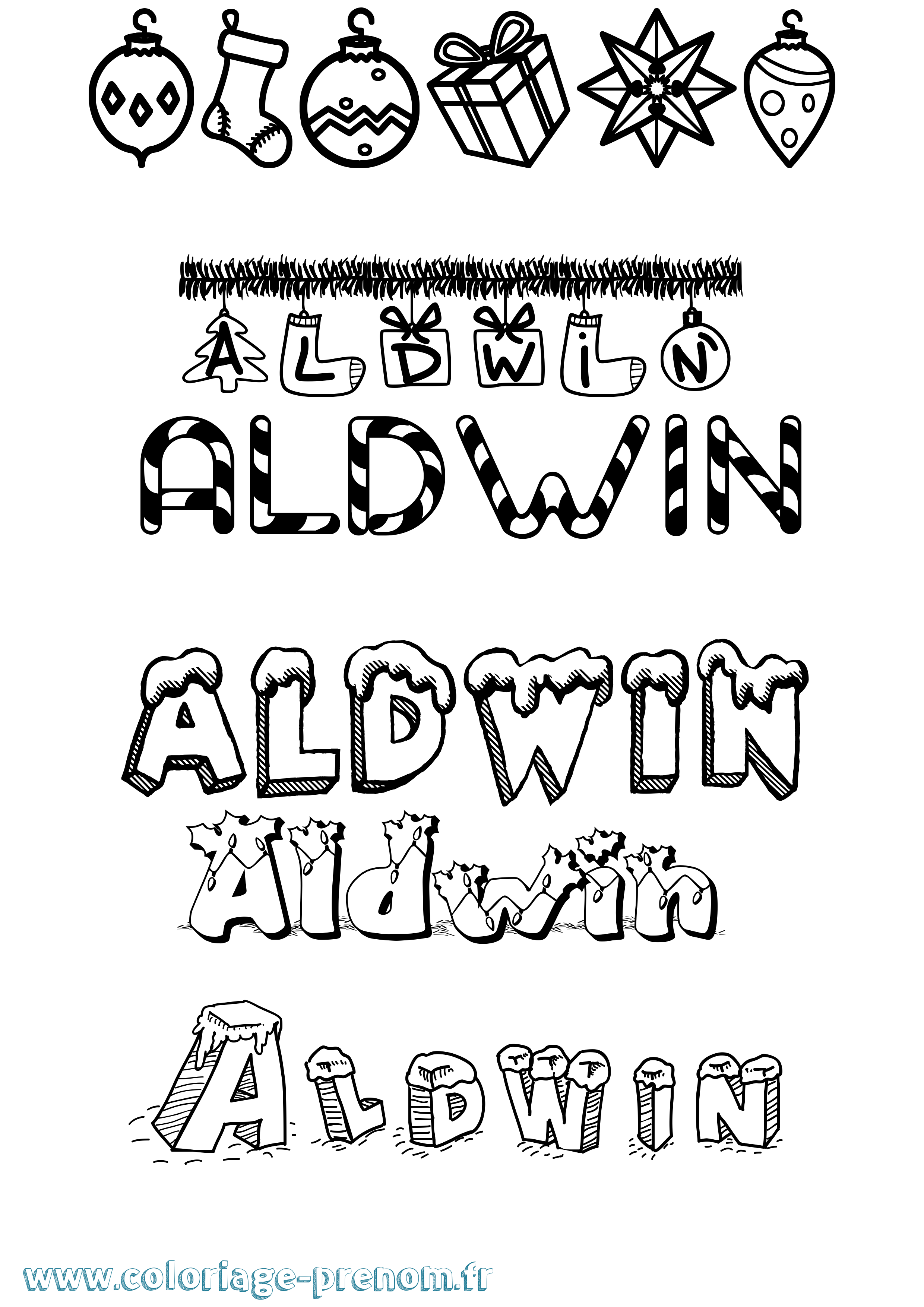 Coloriage Aldwin Noël Coloriage prénom Aldwin Noël