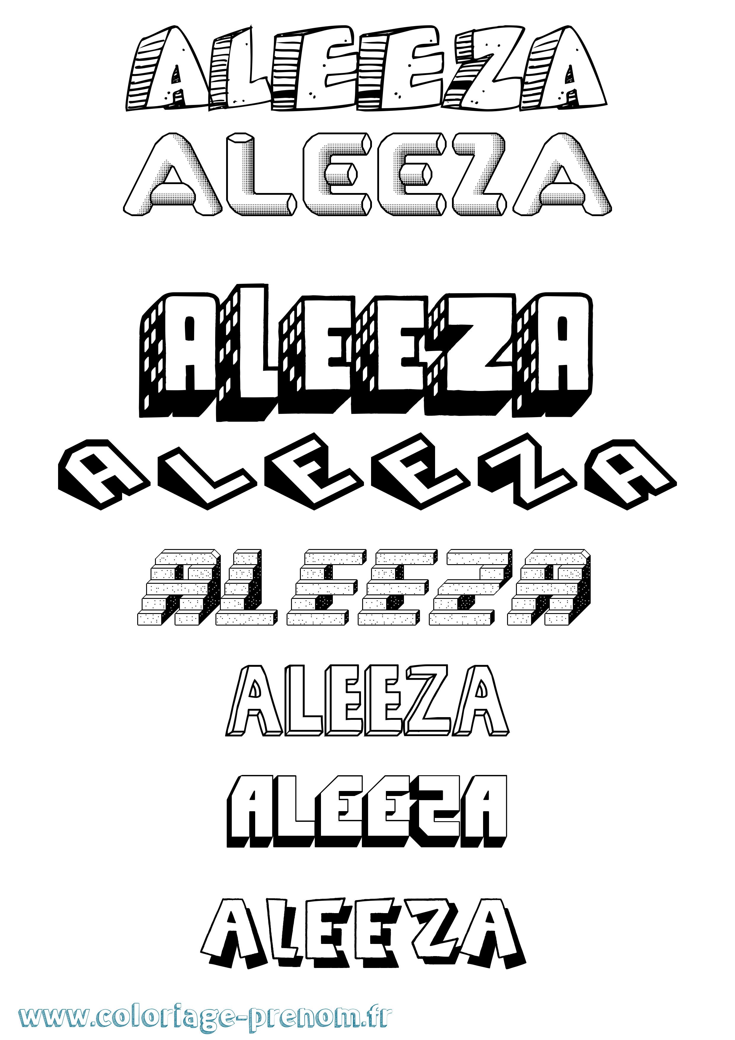 Coloriage Aleeza Effet 3D Coloriage prénom Aleeza Effet 3D
