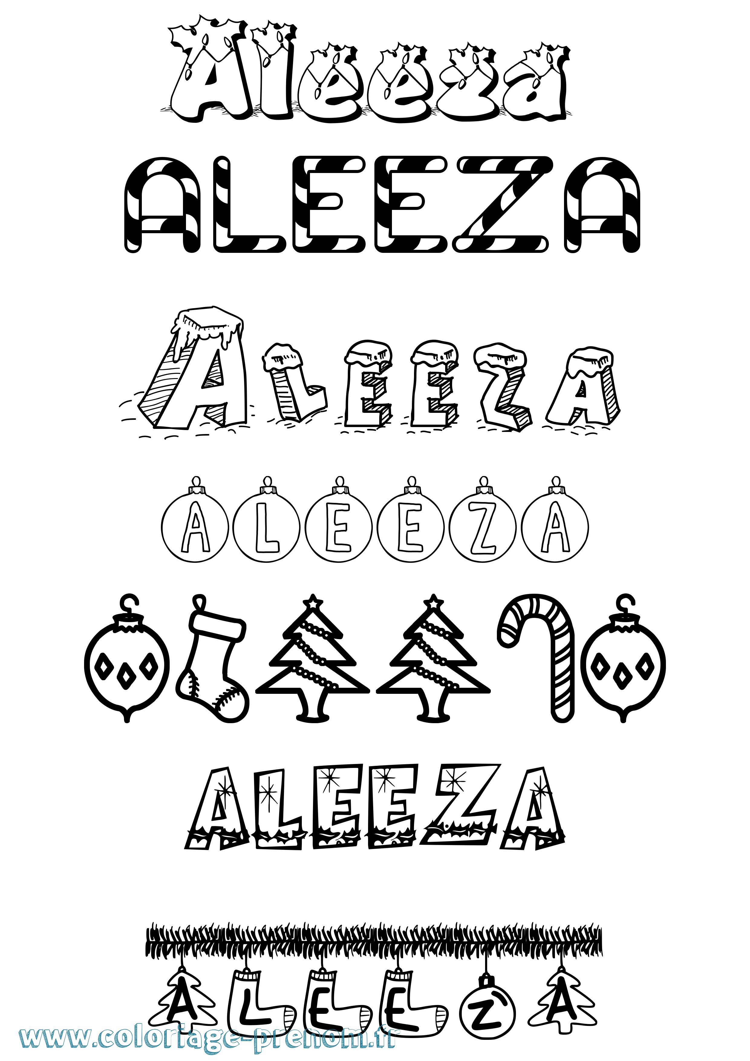 Coloriage Aleeza Noël Coloriage prénom Aleeza Noël
