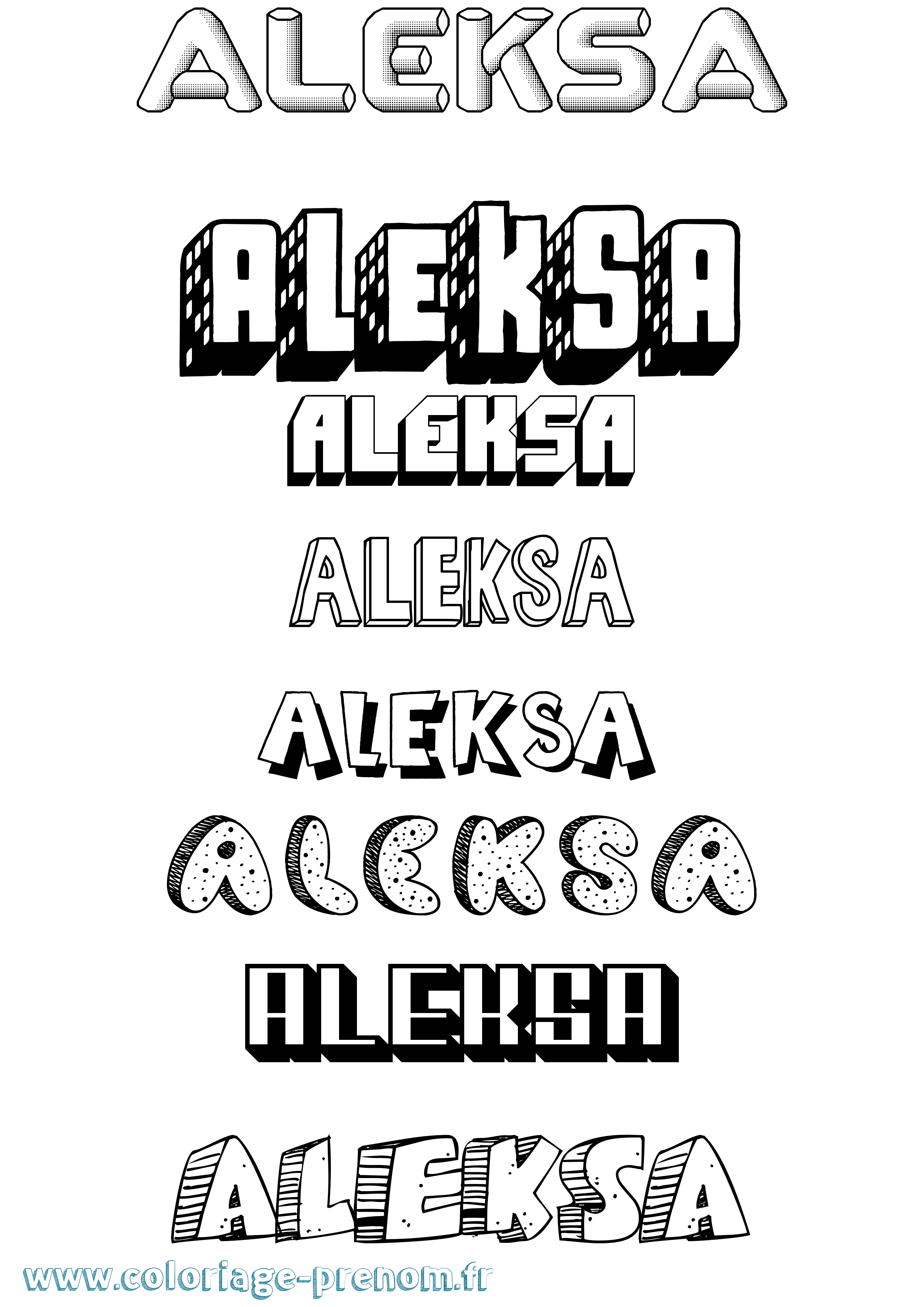 Coloriage Aleksa Effet 3D Coloriage prénom Aleksa Effet 3D
