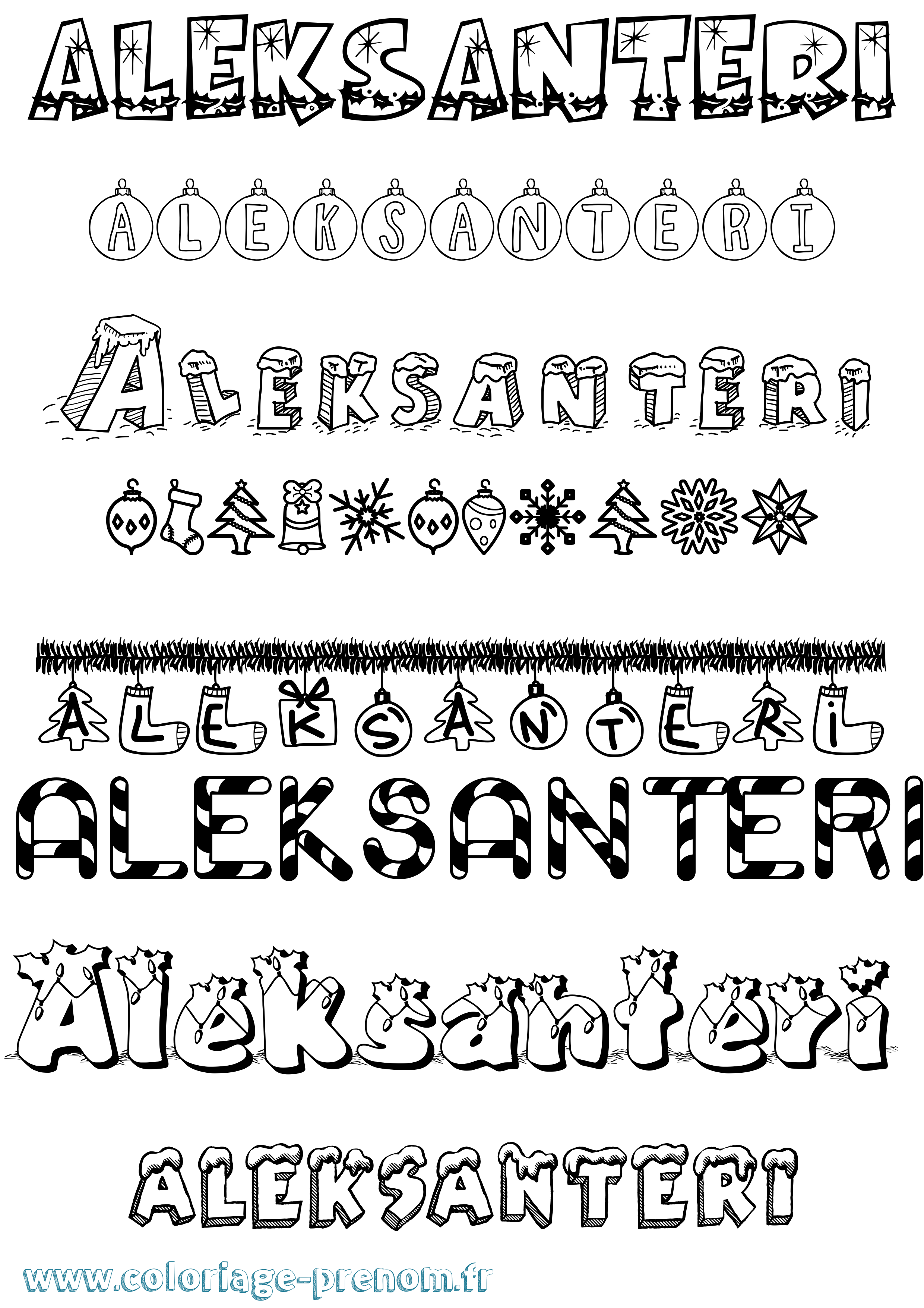Coloriage Aleksanteri Noël Coloriage prénom Aleksanteri Noël
