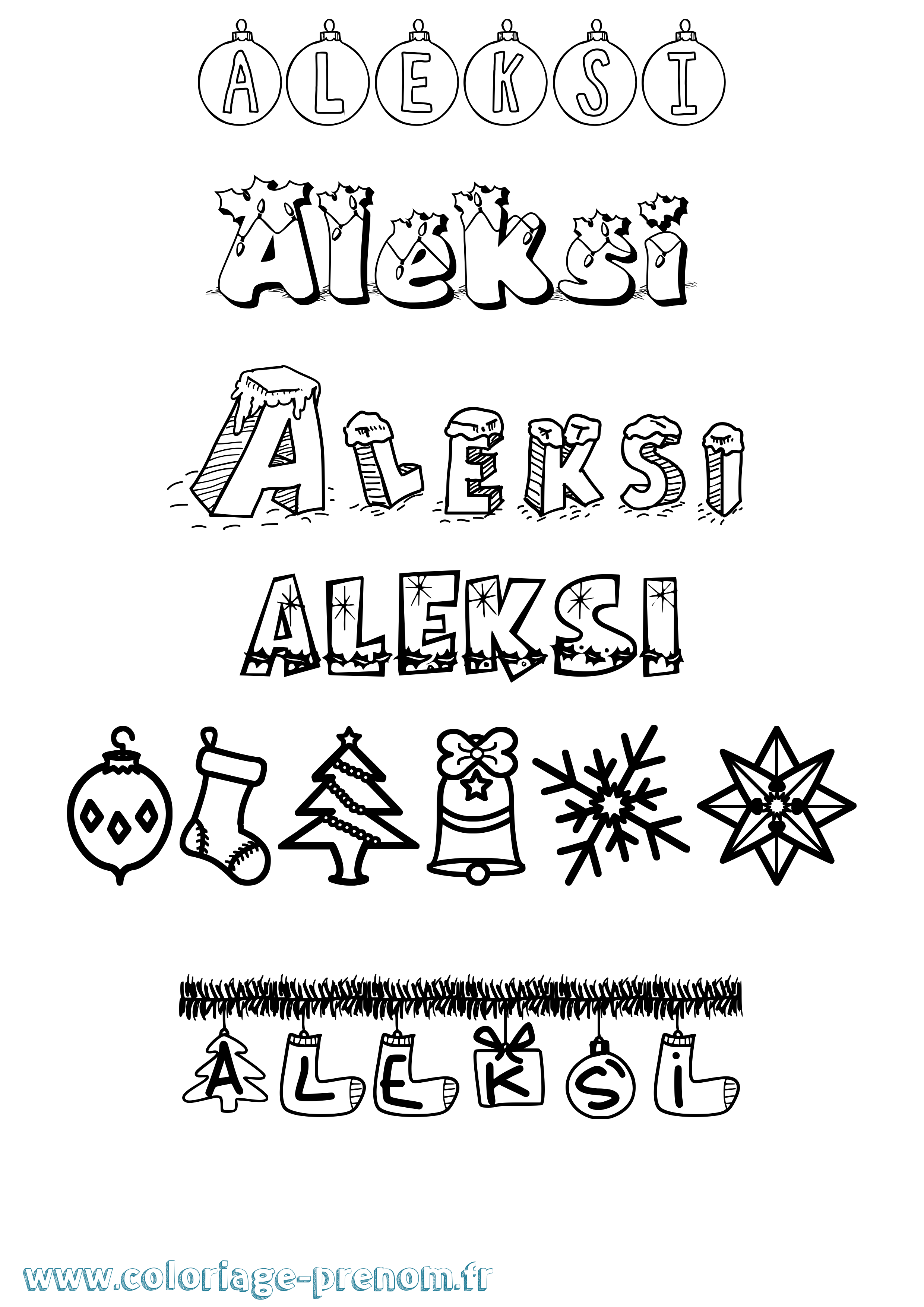 Coloriage Aleksi Noël Coloriage prénom Aleksi Noël