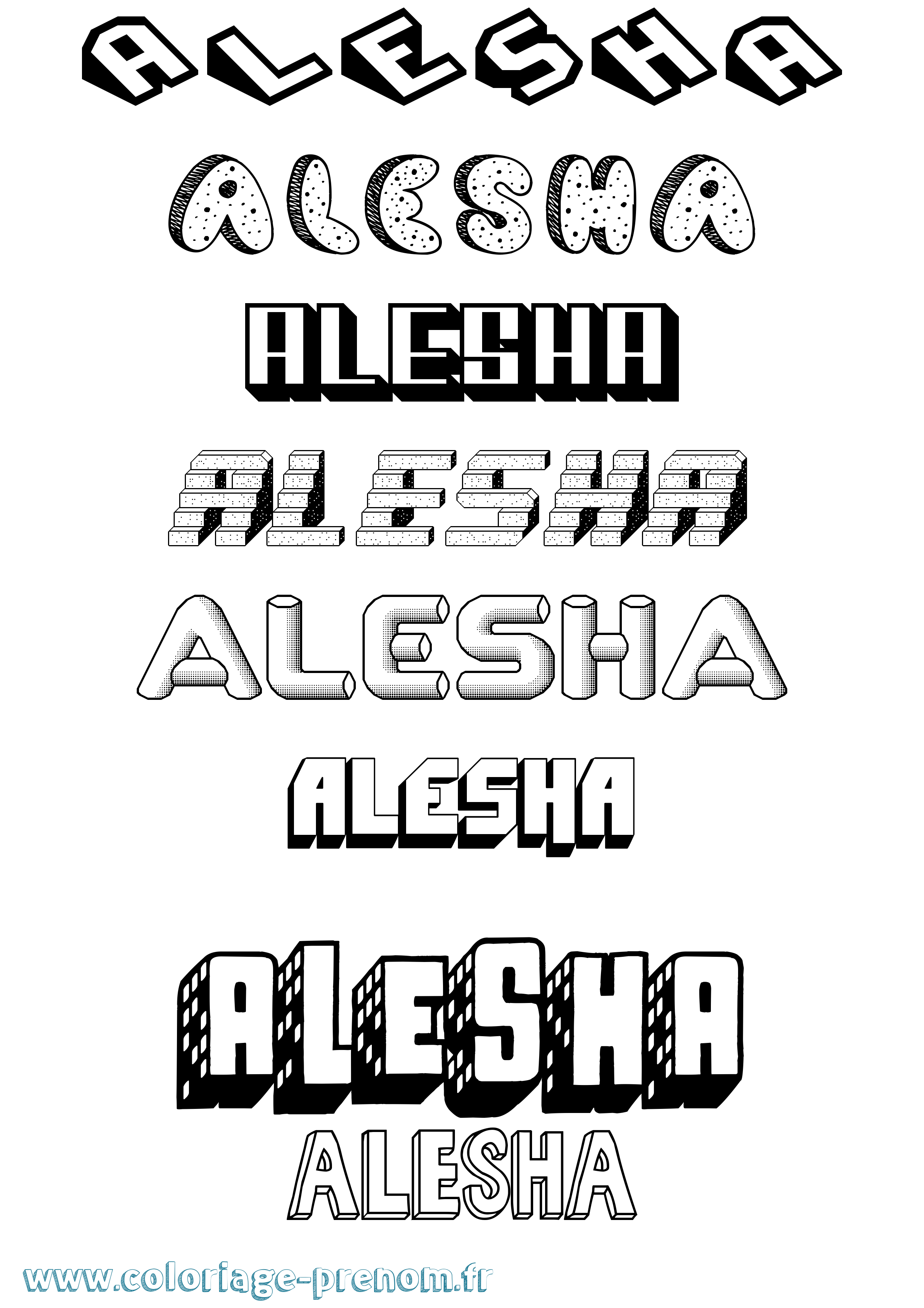 Coloriage Alesha Effet 3D Coloriage prénom Alesha Effet 3D