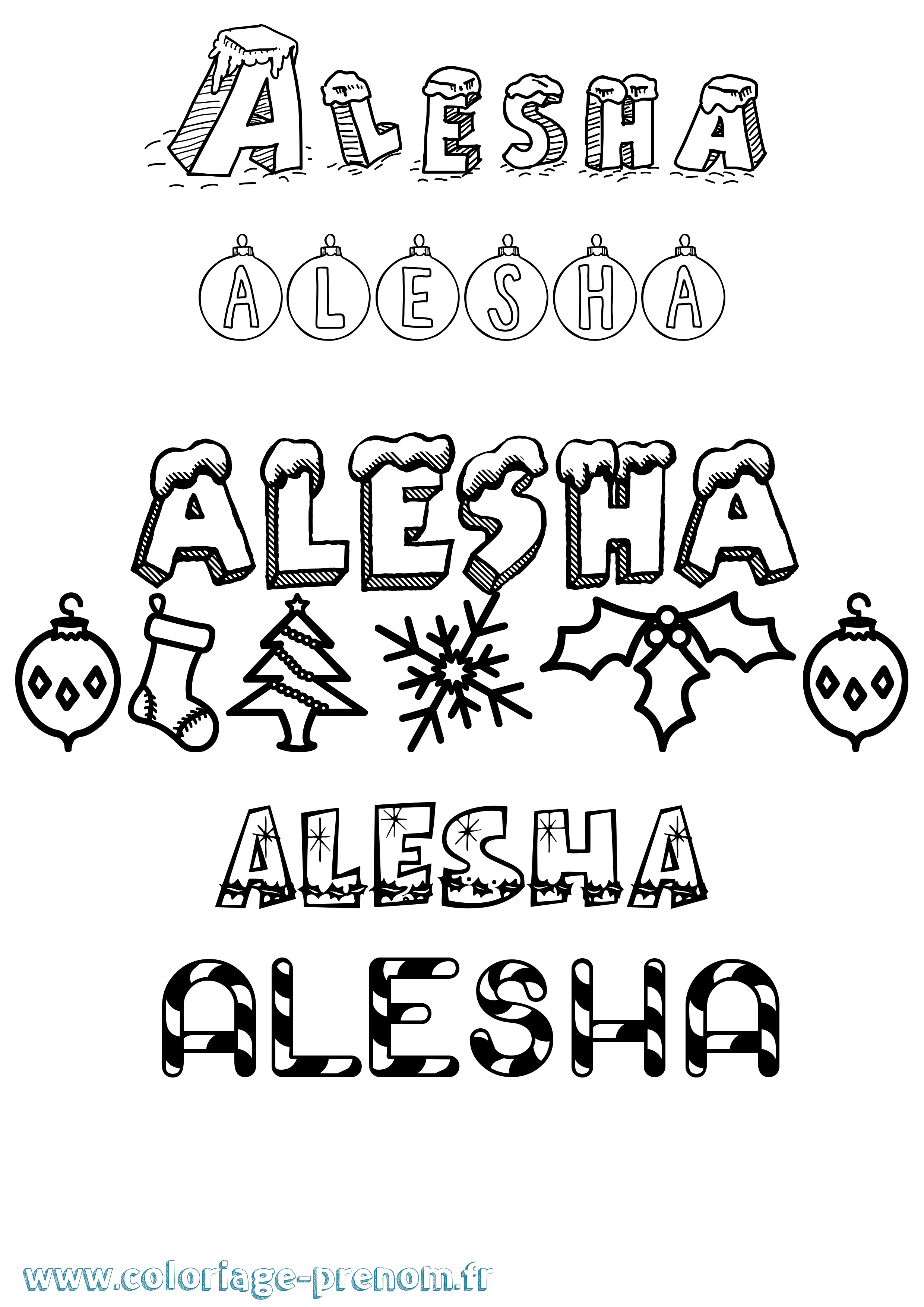 Coloriage Alesha Noël Coloriage prénom Alesha Noël
