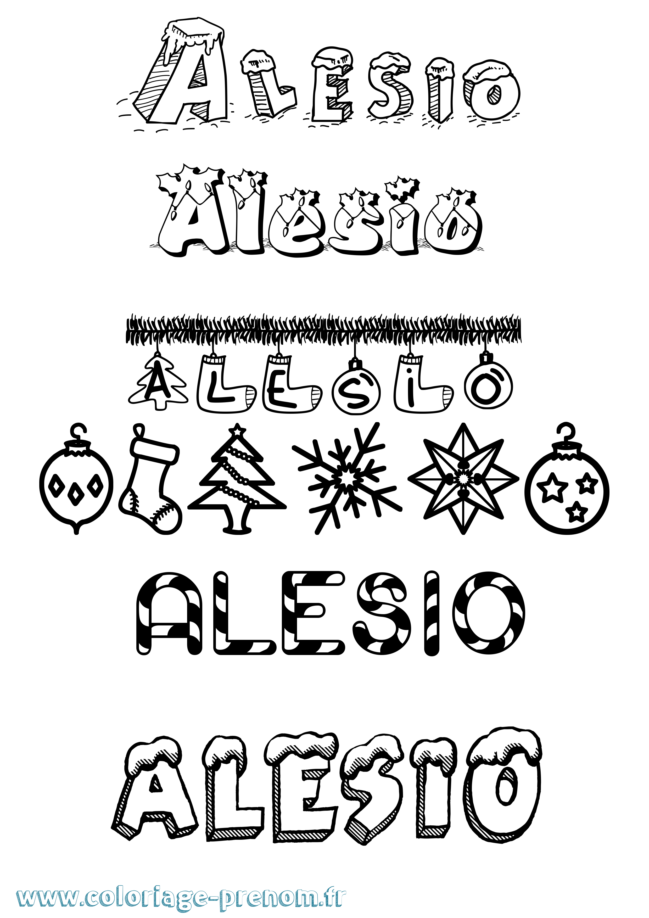 Coloriage Alesio Noël Coloriage prénom Alesio Noël