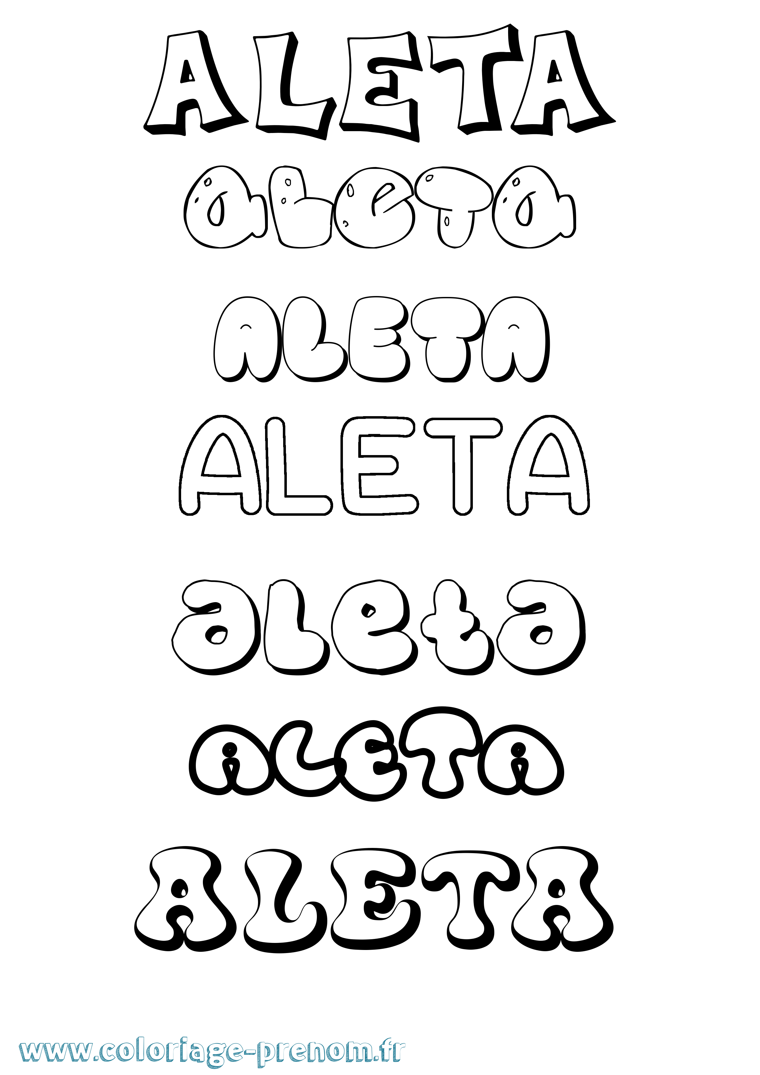 Coloriage Aleta Bubble Coloriage prénom Aleta Bubble