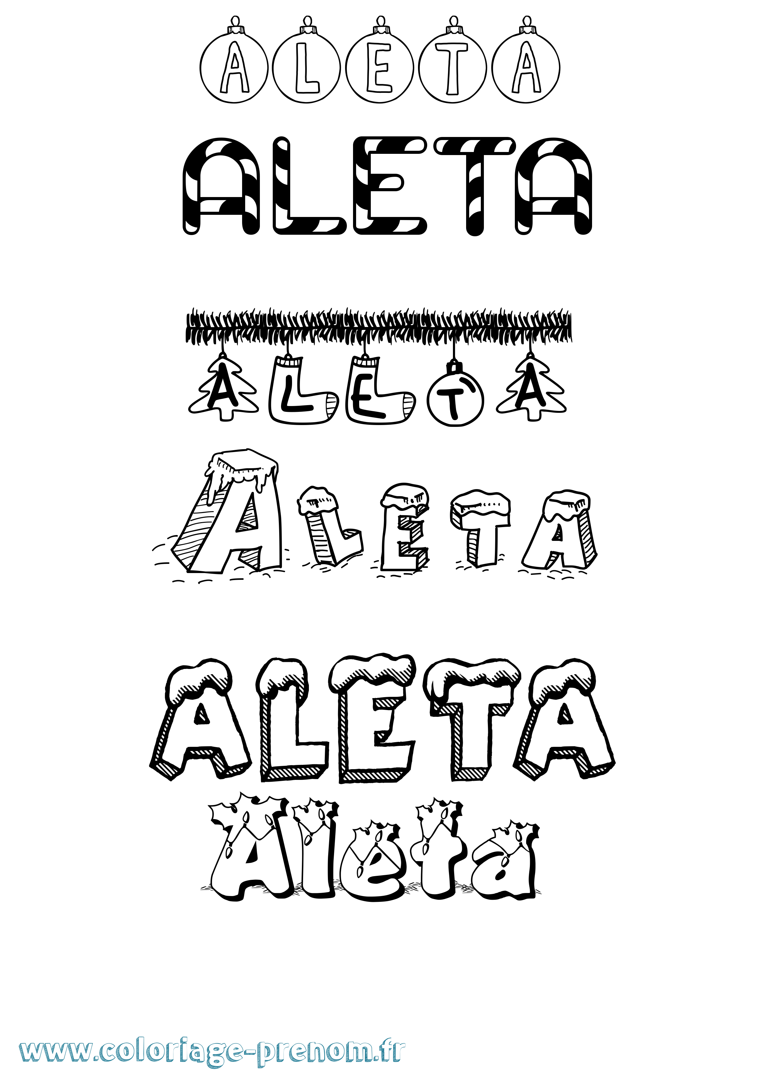 Coloriage Aleta Noël Coloriage prénom Aleta Noël