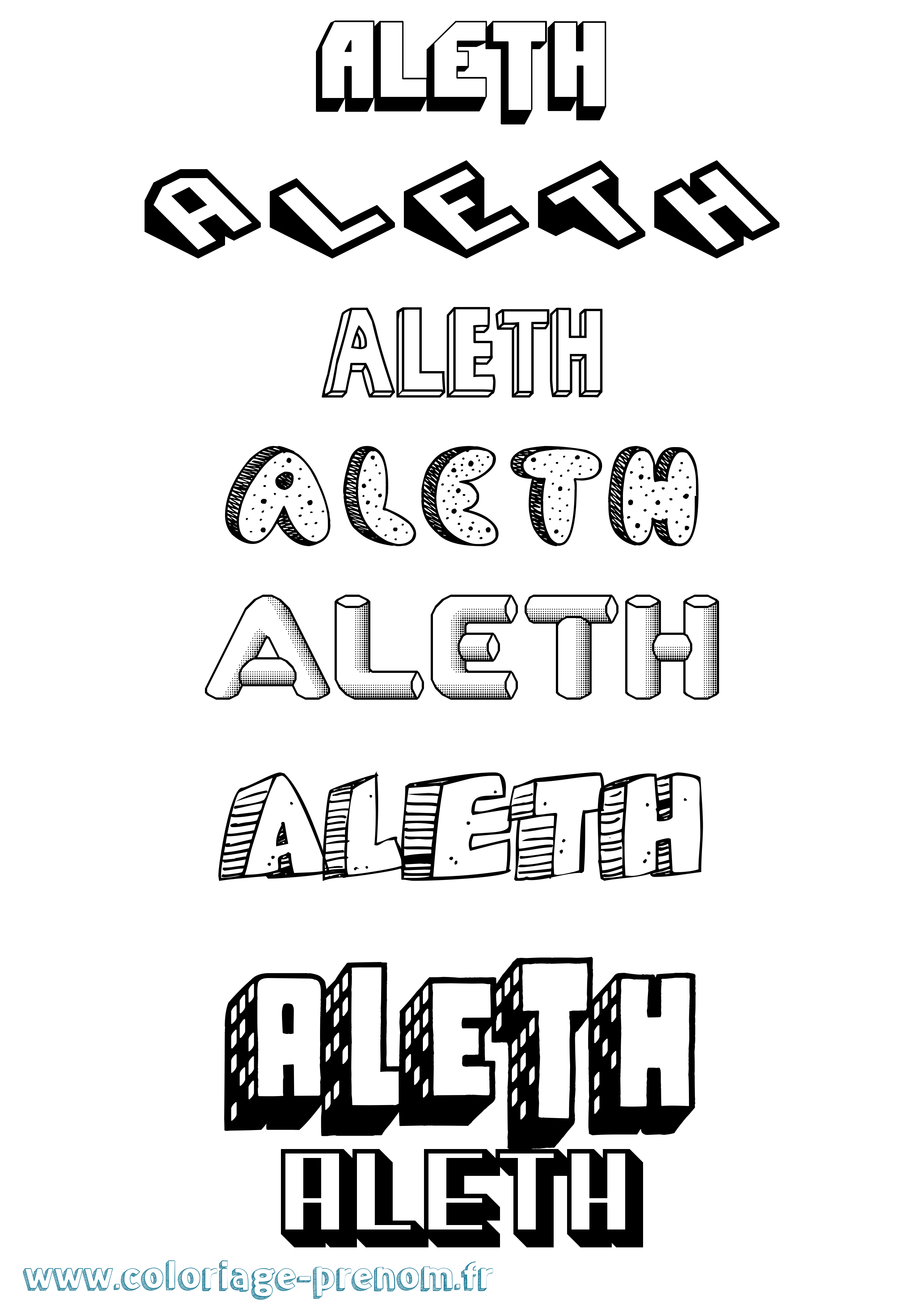 Coloriage Aleth Effet 3D Coloriage prénom Aleth Effet 3D