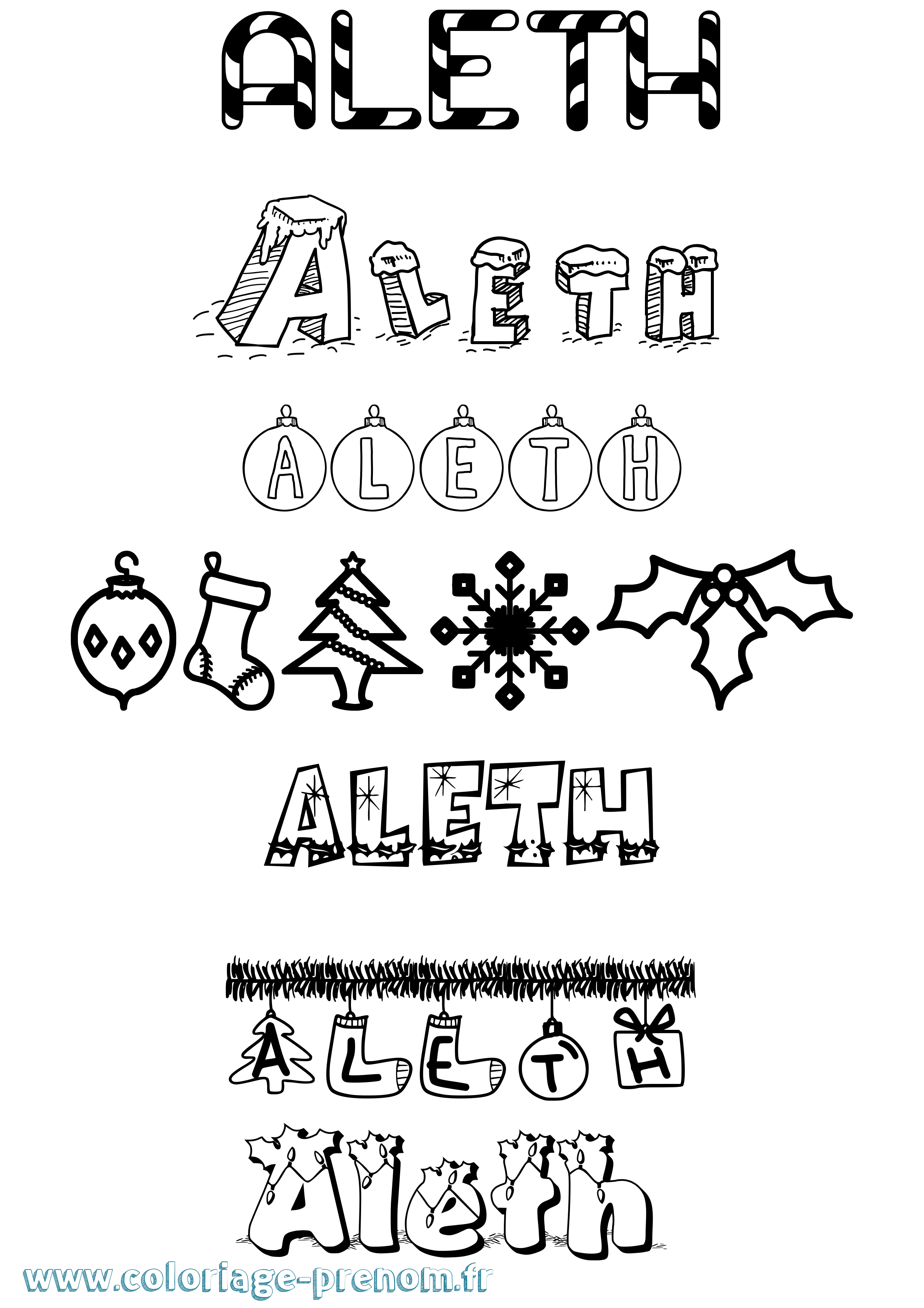 Coloriage Aleth Noël Coloriage prénom Aleth Noël