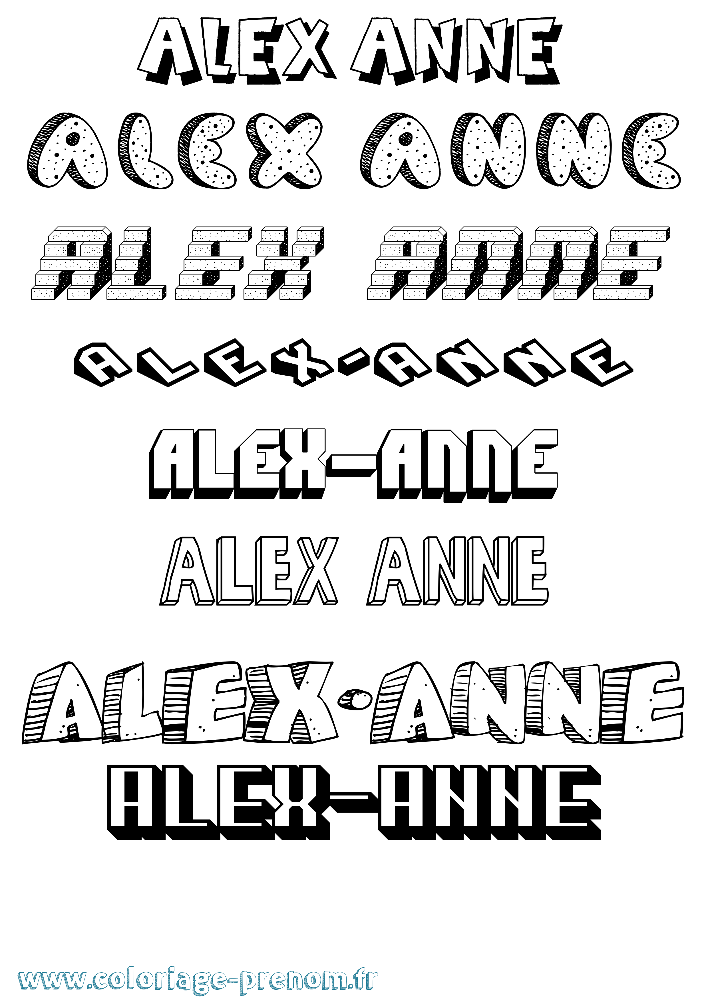 Coloriage Alex-Anne Effet 3D Coloriage prénom Alex-Anne Effet 3D