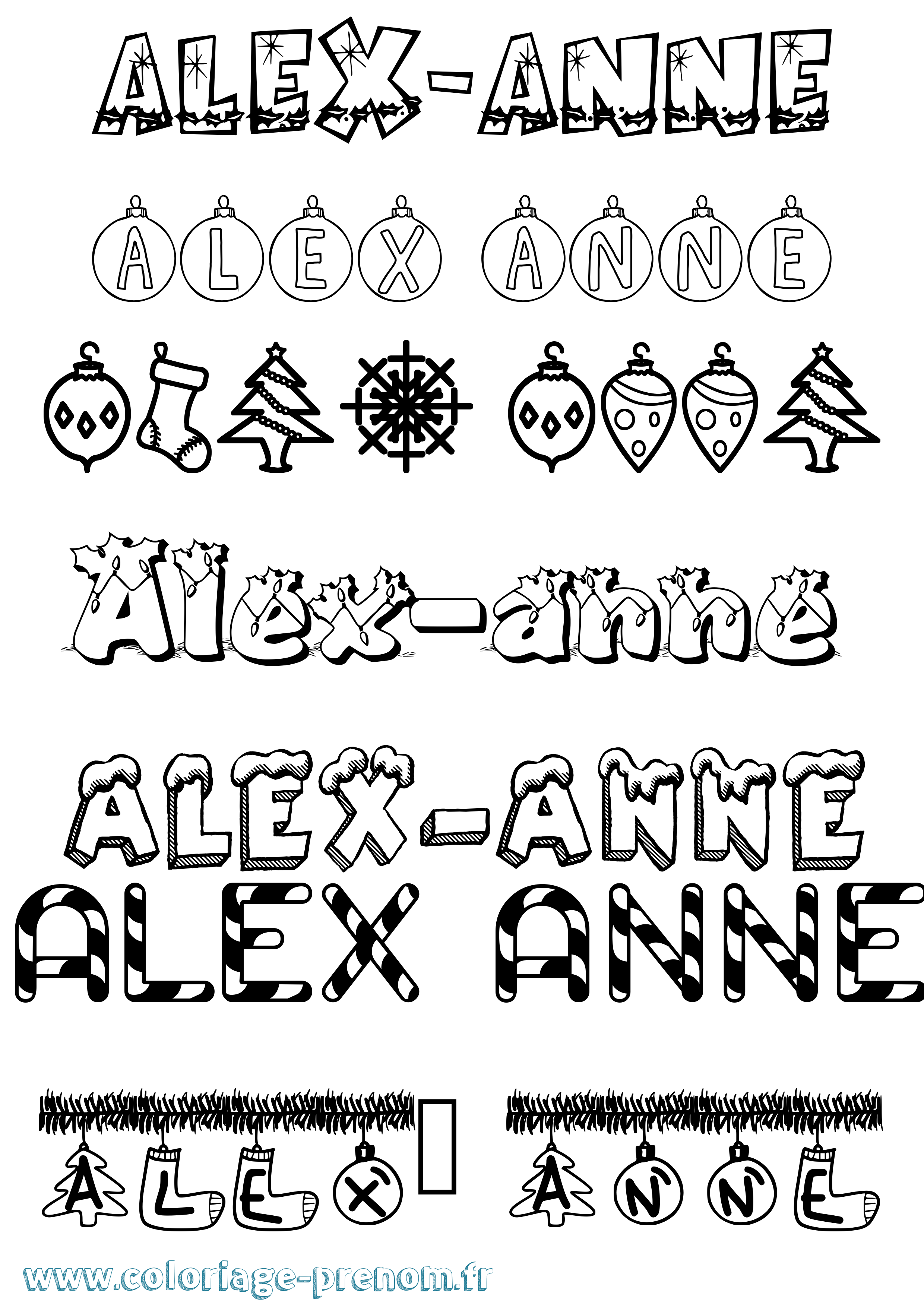 Coloriage Alex-Anne Noël Coloriage prénom Alex-Anne Noël