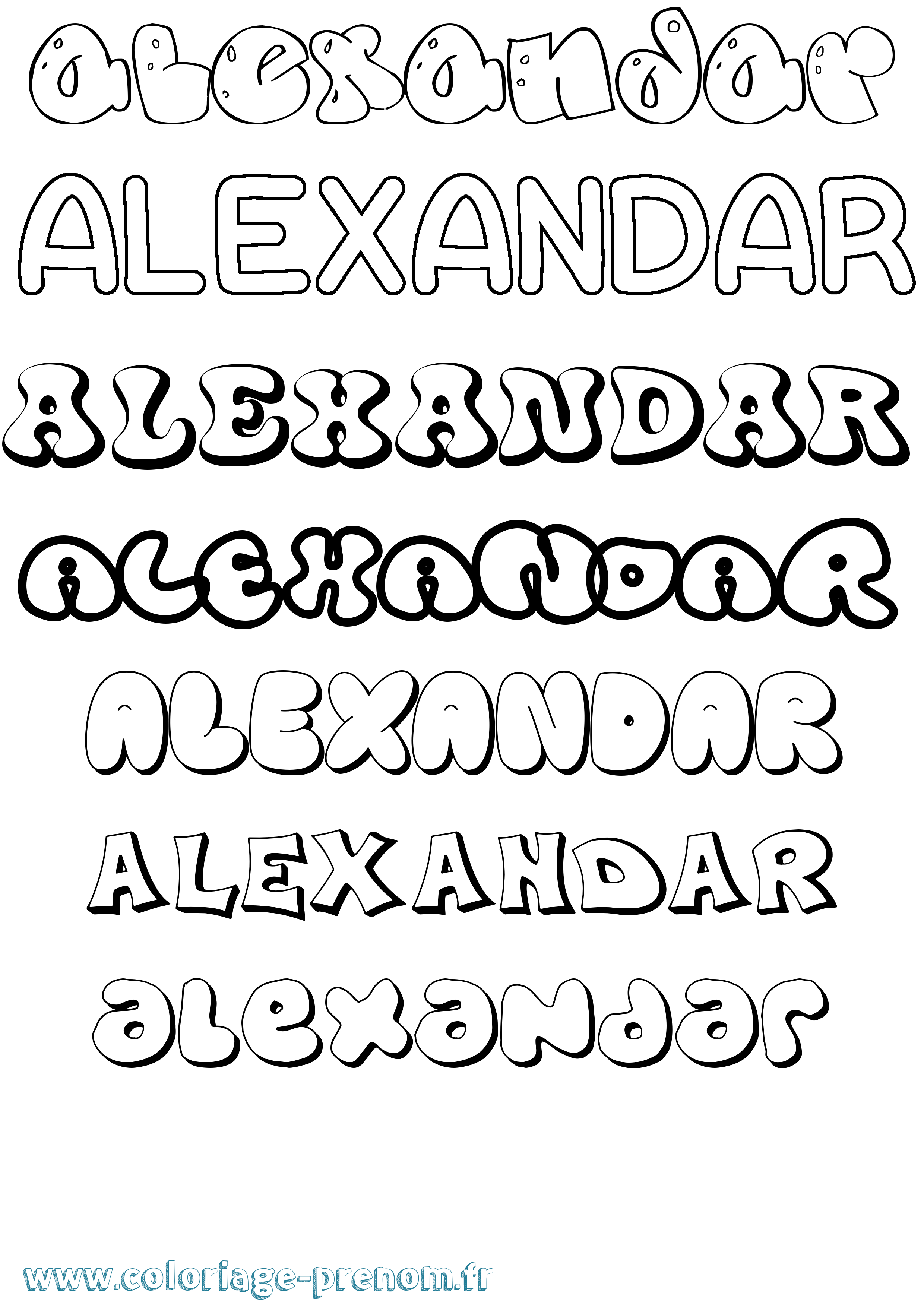 Coloriage Alexandar Bubble Coloriage prénom Alexandar Bubble