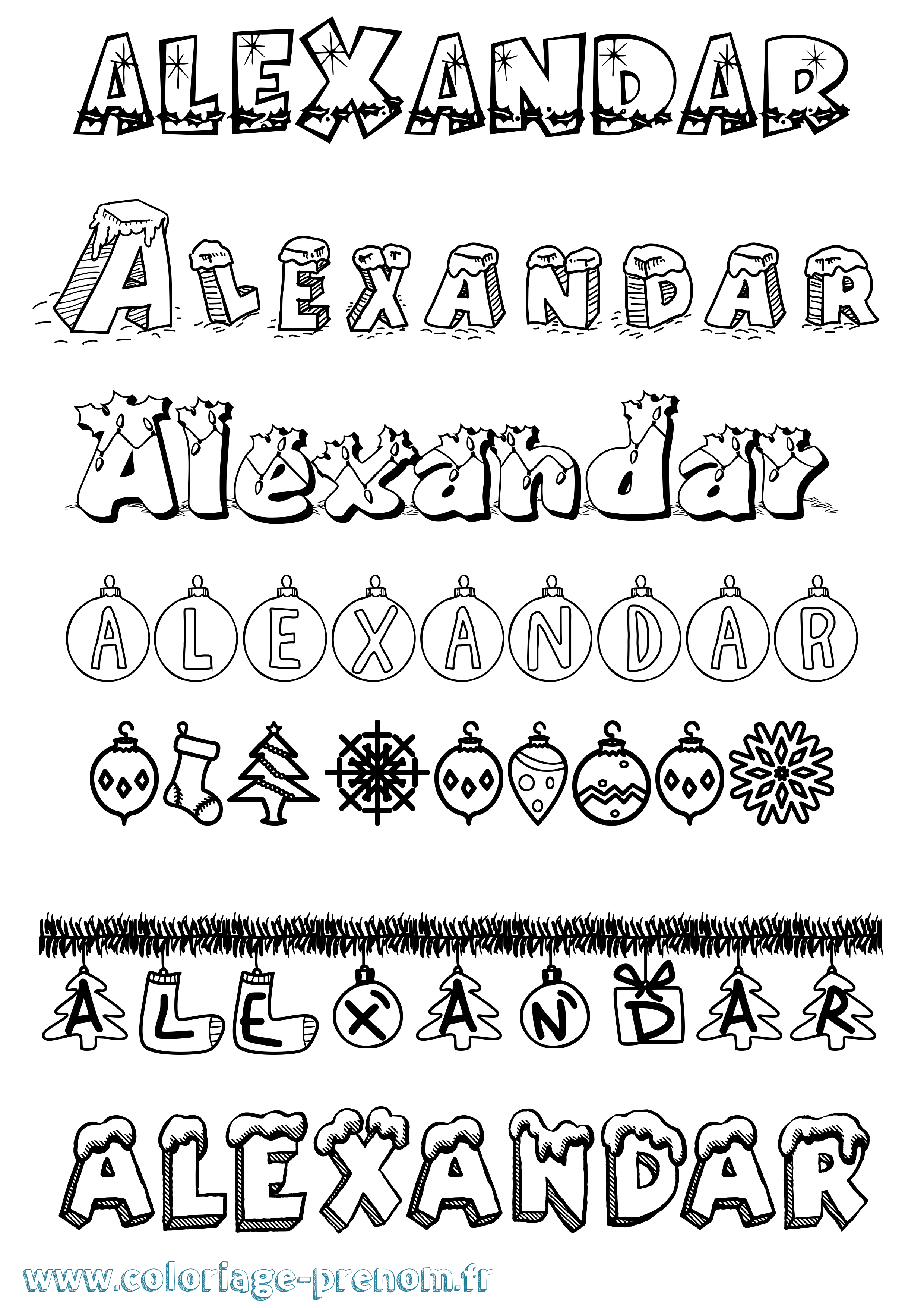 Coloriage Alexandar Noël Coloriage prénom Alexandar Noël