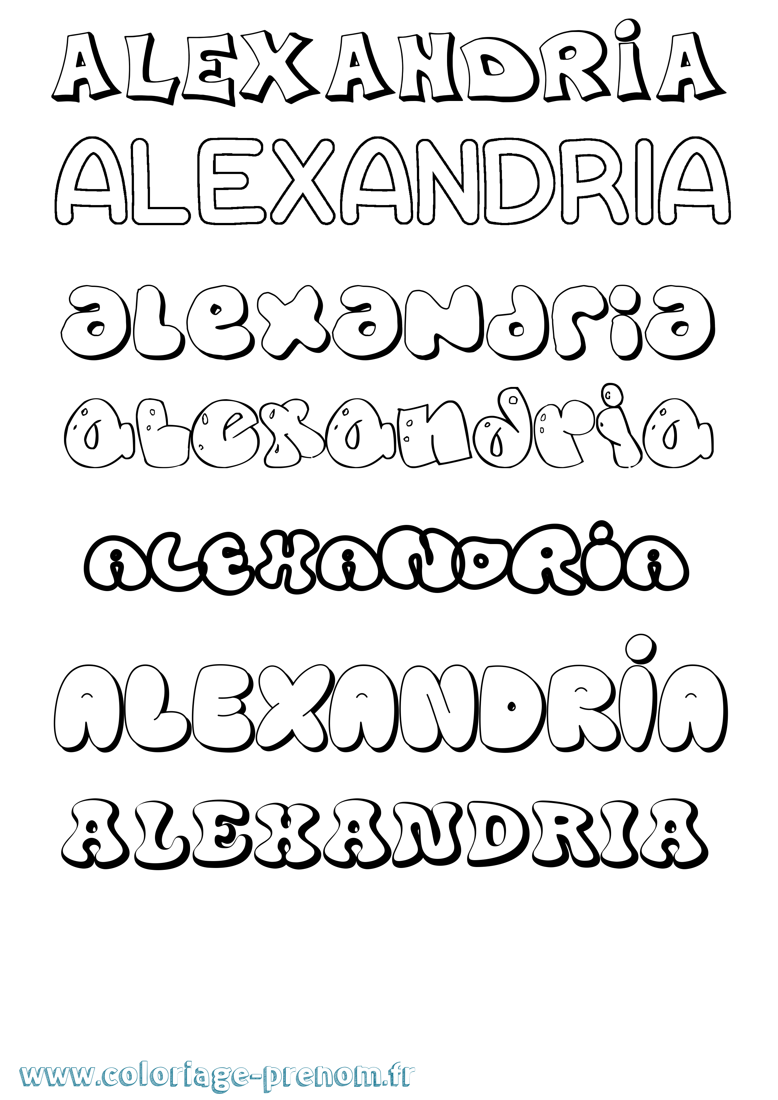 Coloriage Alexandria Bubble Coloriage prénom Alexandria Bubble