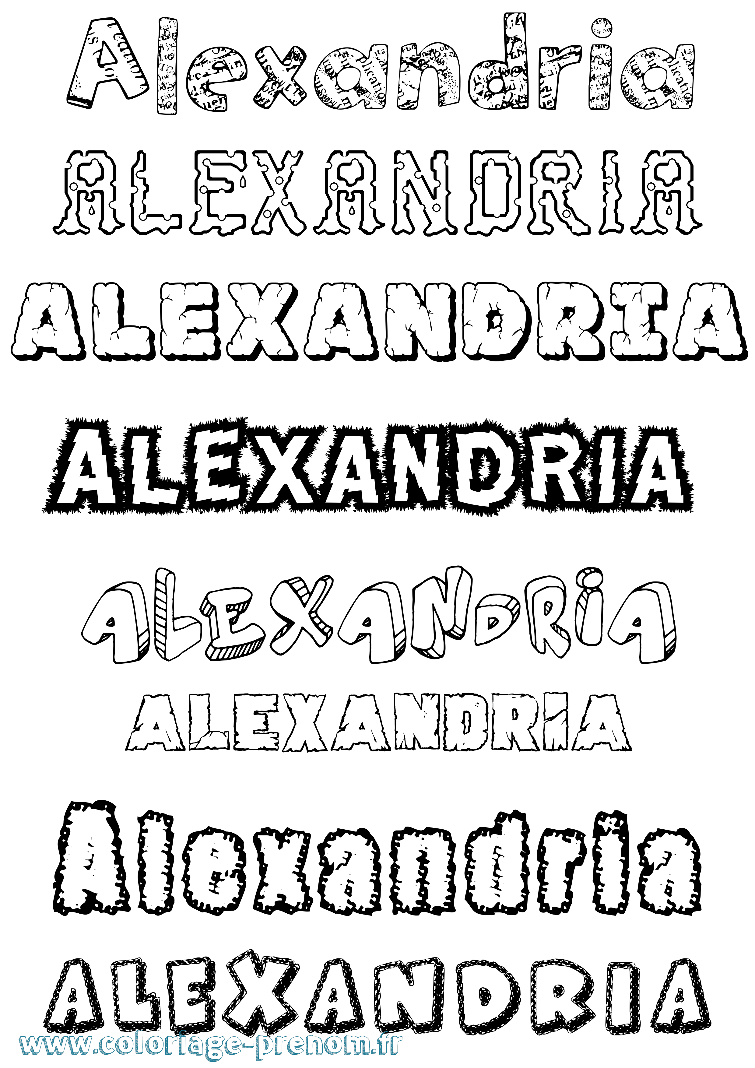 Coloriage Alexandria Destructuré Coloriage prénom Alexandria Destructuré