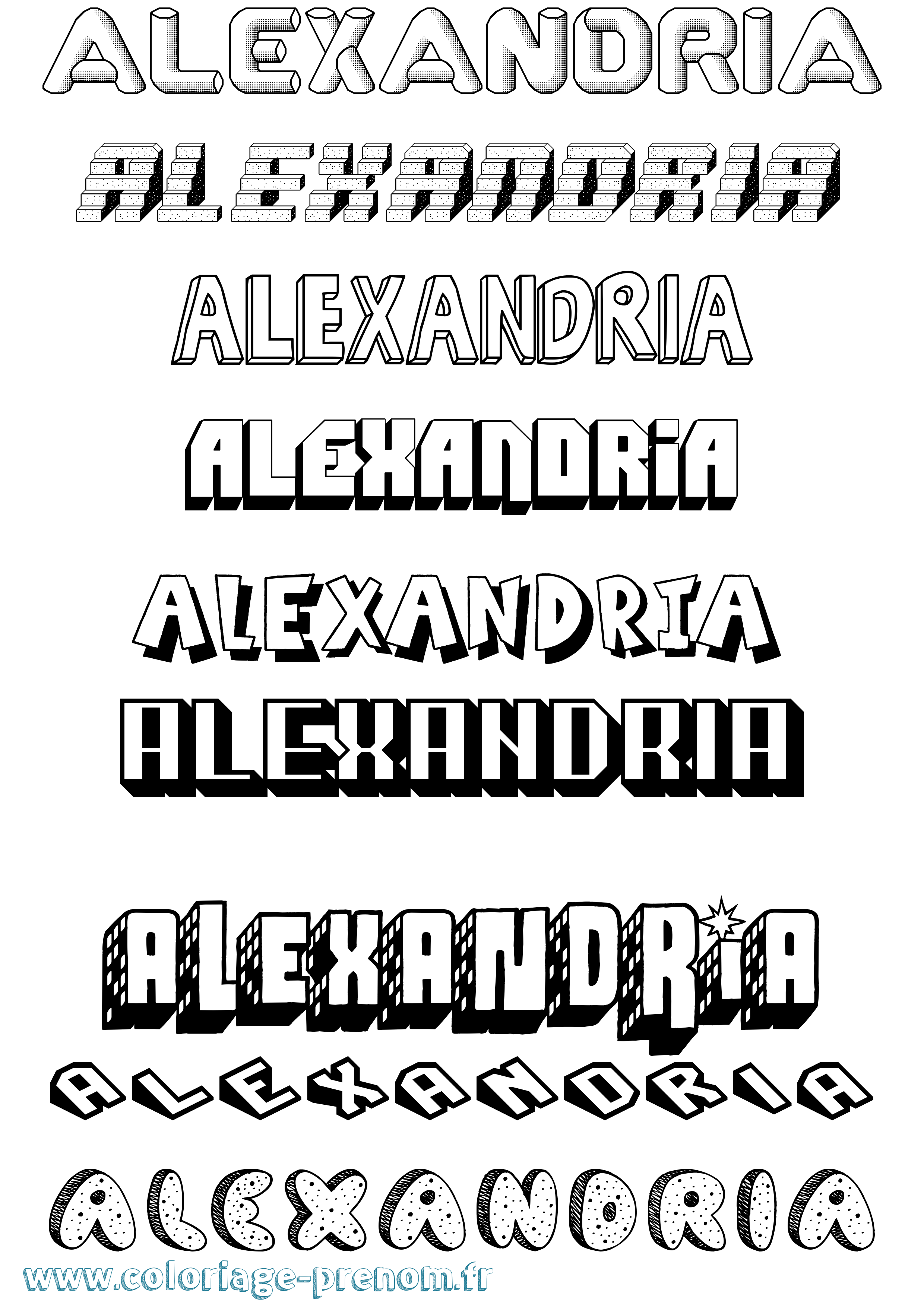Coloriage Alexandria Effet 3D Coloriage prénom Alexandria Effet 3D