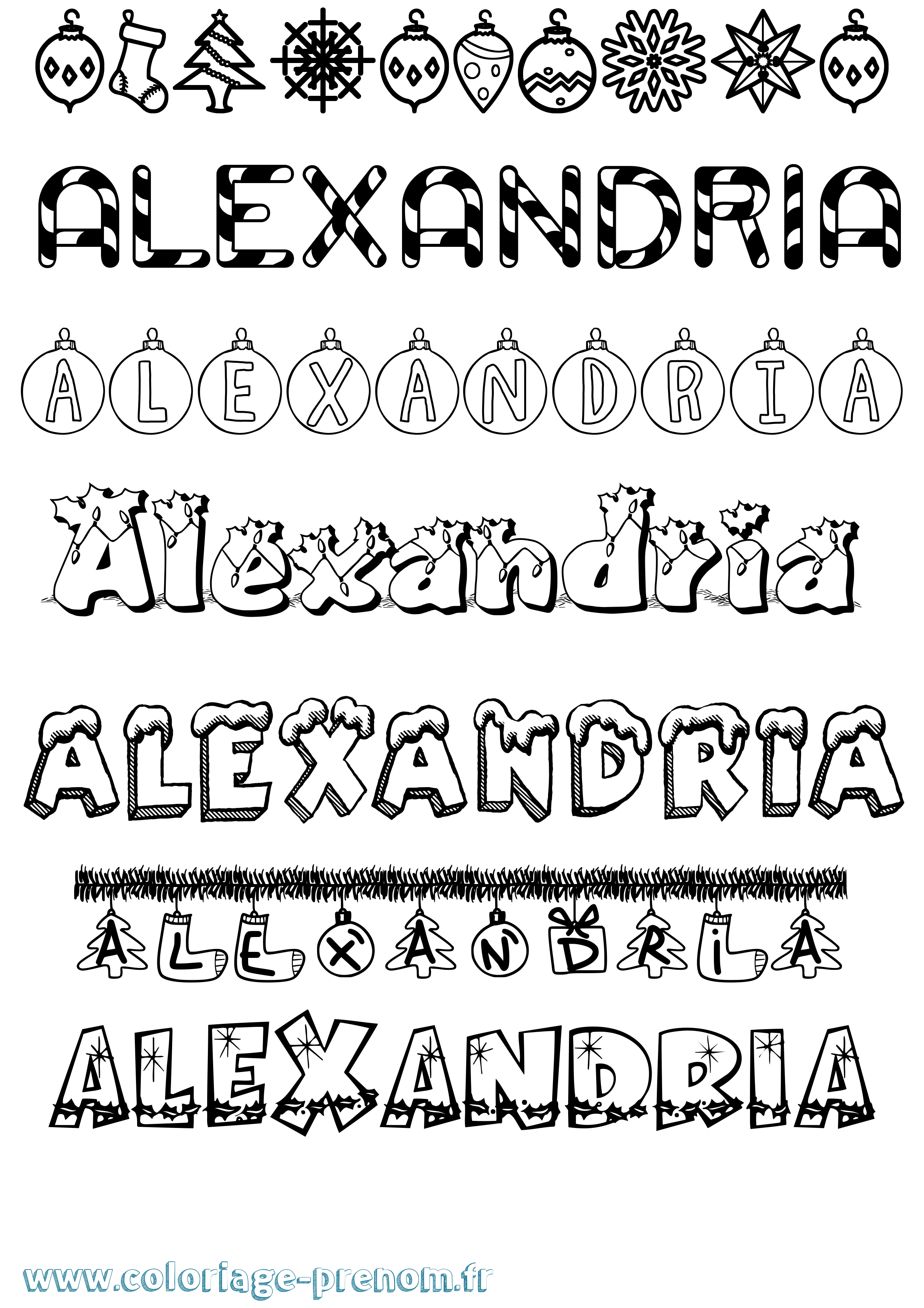 Coloriage Alexandria Noël Coloriage prénom Alexandria Noël