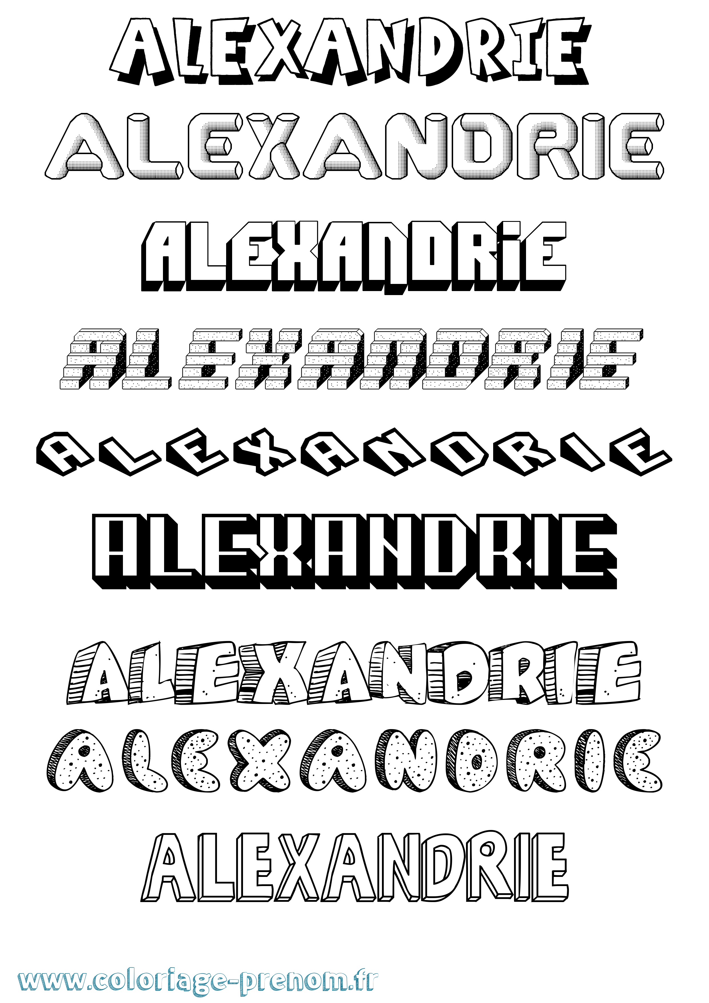 Coloriage Alexandrie Effet 3D Coloriage prénom Alexandrie Effet 3D
