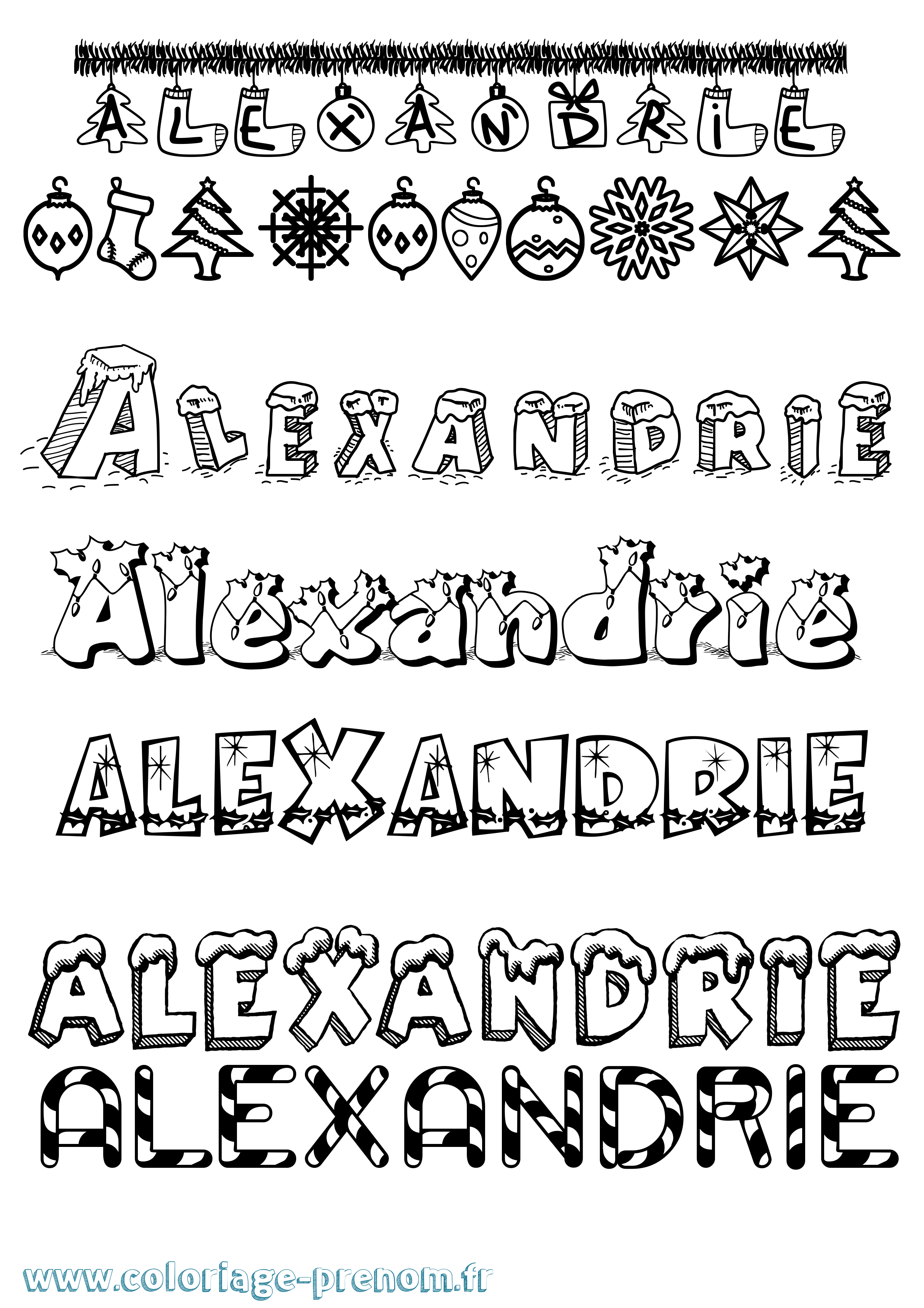 Coloriage Alexandrie Noël Coloriage prénom Alexandrie Noël