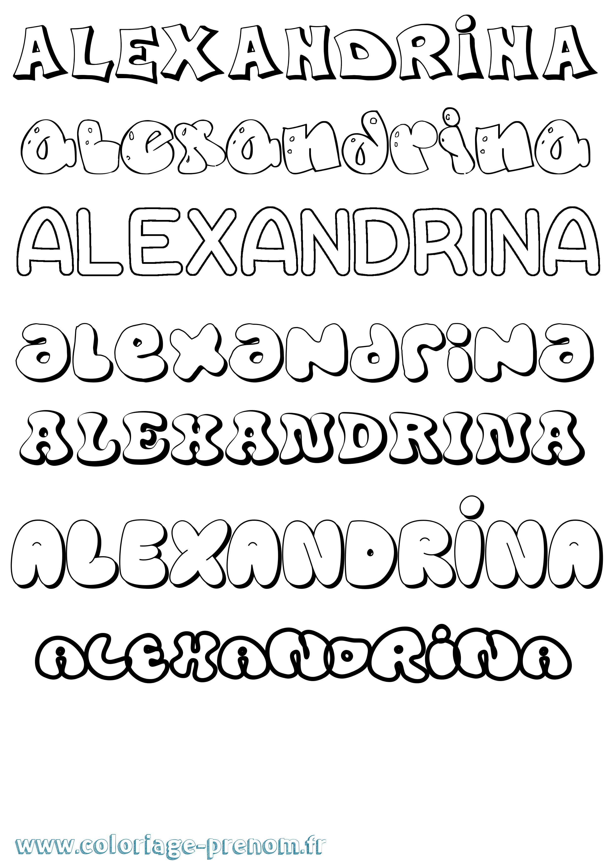 Coloriage Alexandrina Bubble Coloriage prénom Alexandrina Bubble