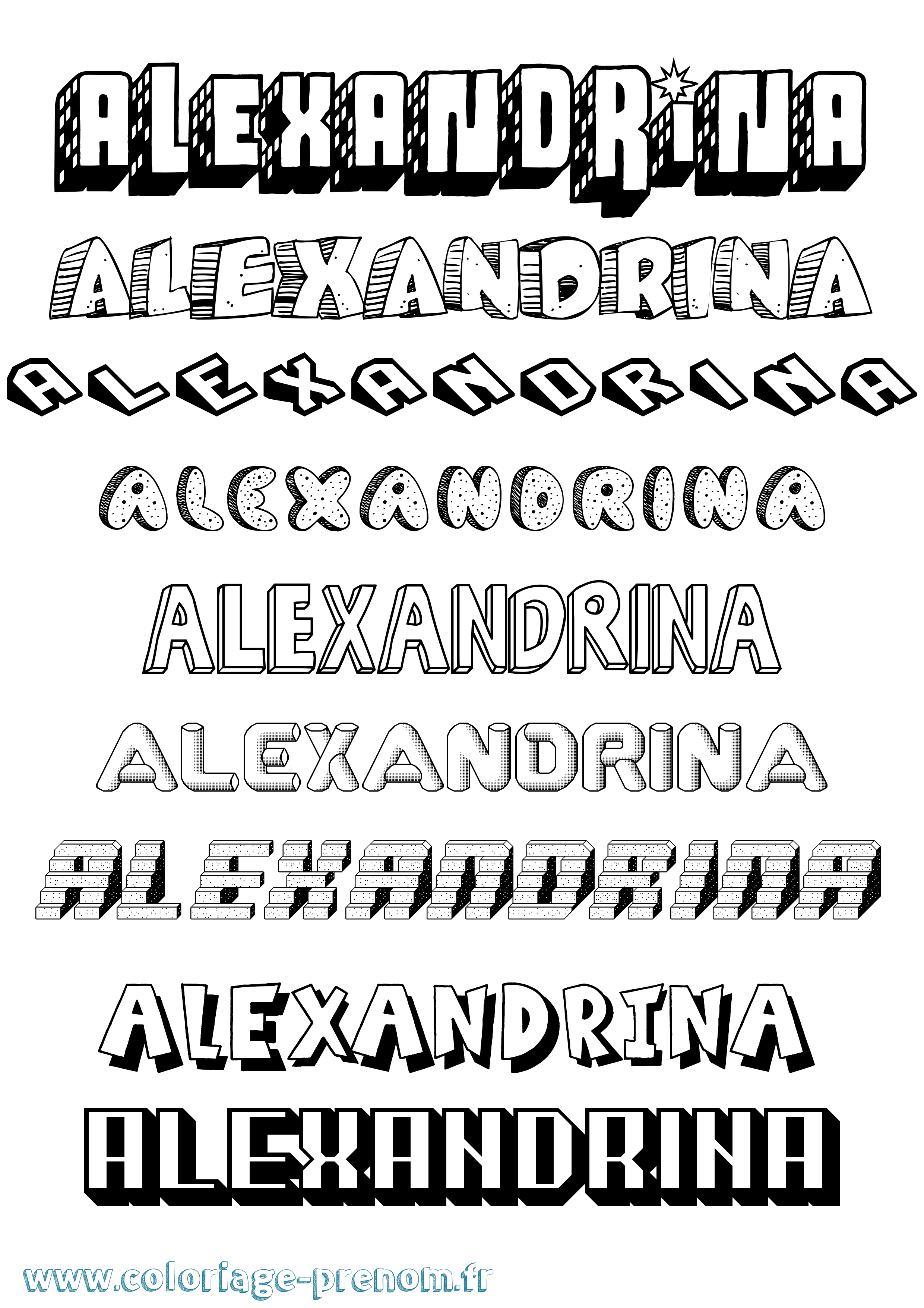 Coloriage Alexandrina Effet 3D Coloriage prénom Alexandrina Effet 3D