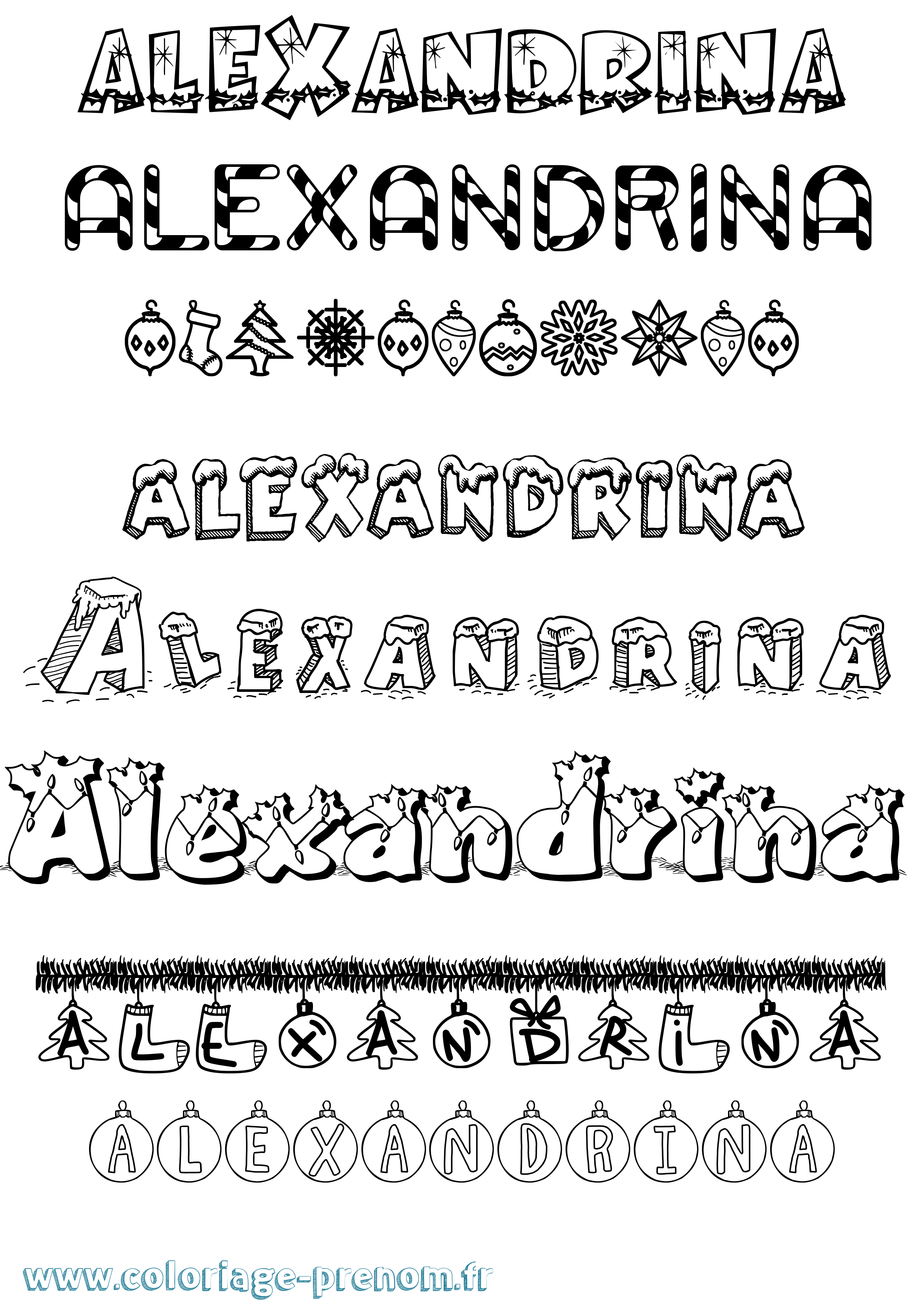 Coloriage Alexandrina Noël Coloriage prénom Alexandrina Noël